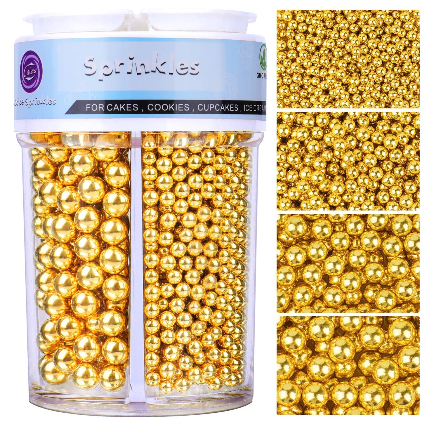 Sprinkles For Cake Decorating Deluxe Gold Pearl Sprinkles 4 Sizes Mix For Cookie Baking Donuts Ice Cream Cake Cupcake Toppings