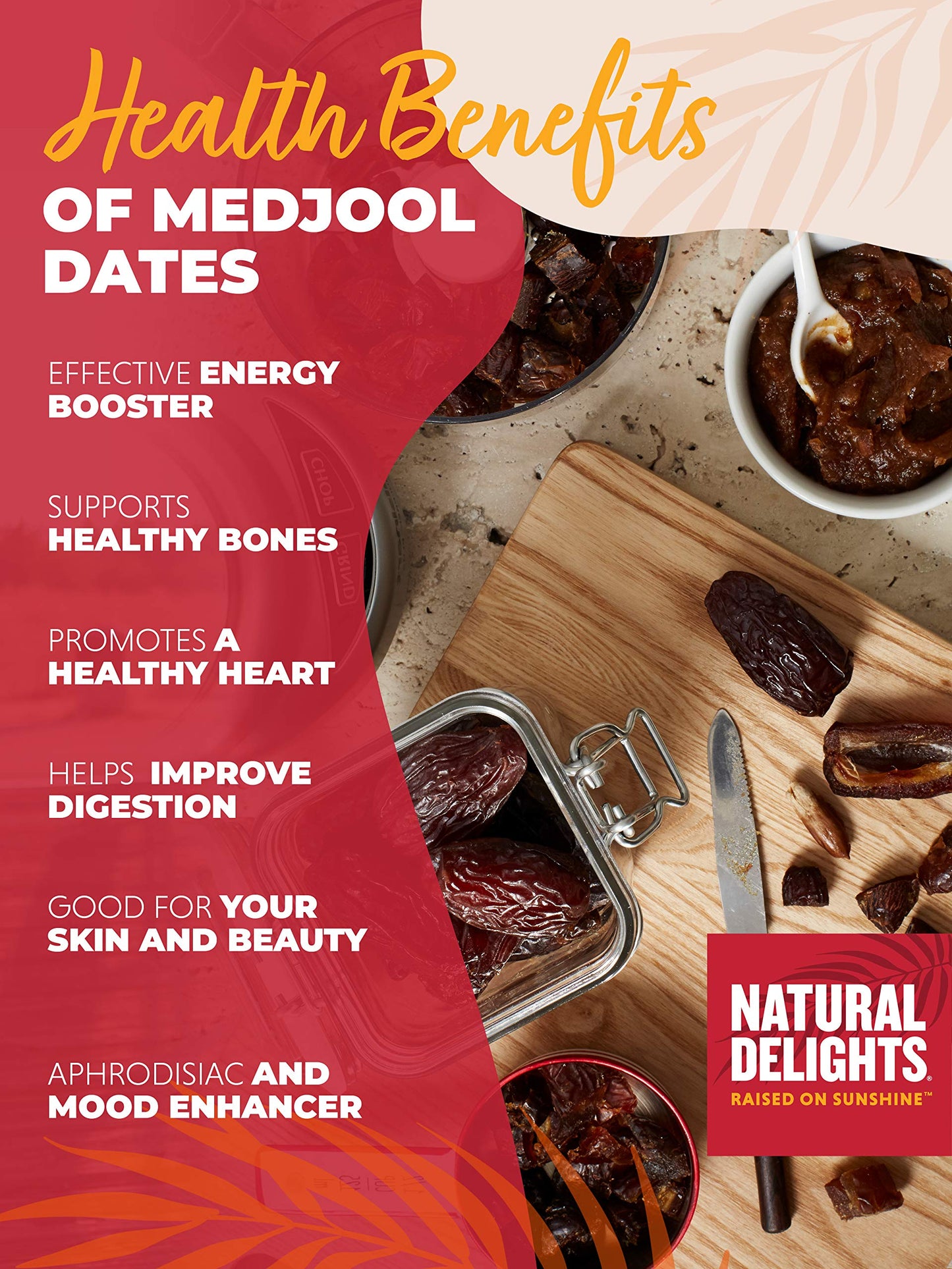 Natural Delights Medjool Dates – Large & Plump, Whole Non-Gmo Verified, Good Source Of Fiber, Naturally Sweet Fruit Snack, Perfect For On-The-Go - Medjool Dates Whole, 12 Oz Container
