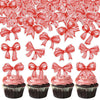 Cyodoos 40pcs Edible Red Bowknot Cupcake Toppers Wafer Paper Bowknot Cake Dessert Picks Baby Shower Princess Cupcake Toppers for