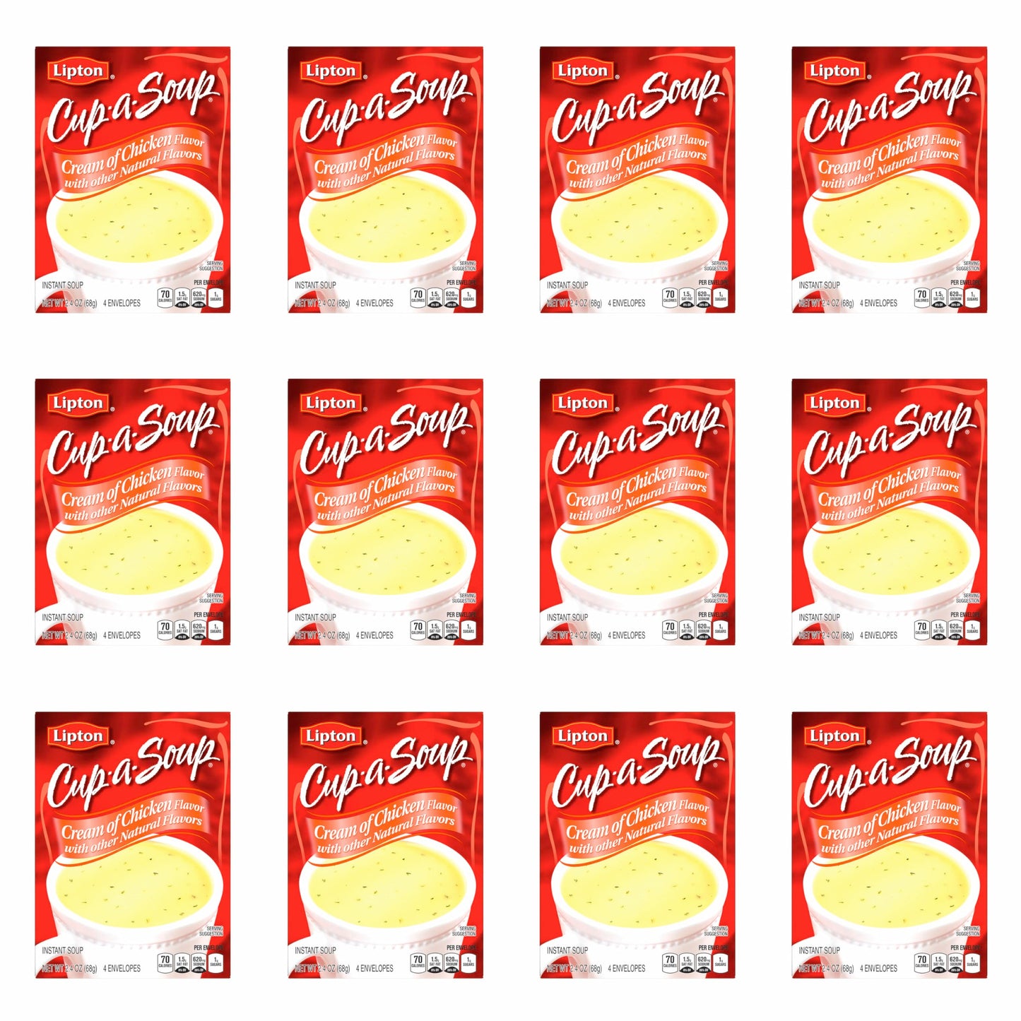 SOUP SECRETS Lipton Cup-a-Soup Instant Soup For a Warm Cup of Soup Cream of Chicken Only 70 Calories Per Serving, 4 Count (12 Pack)