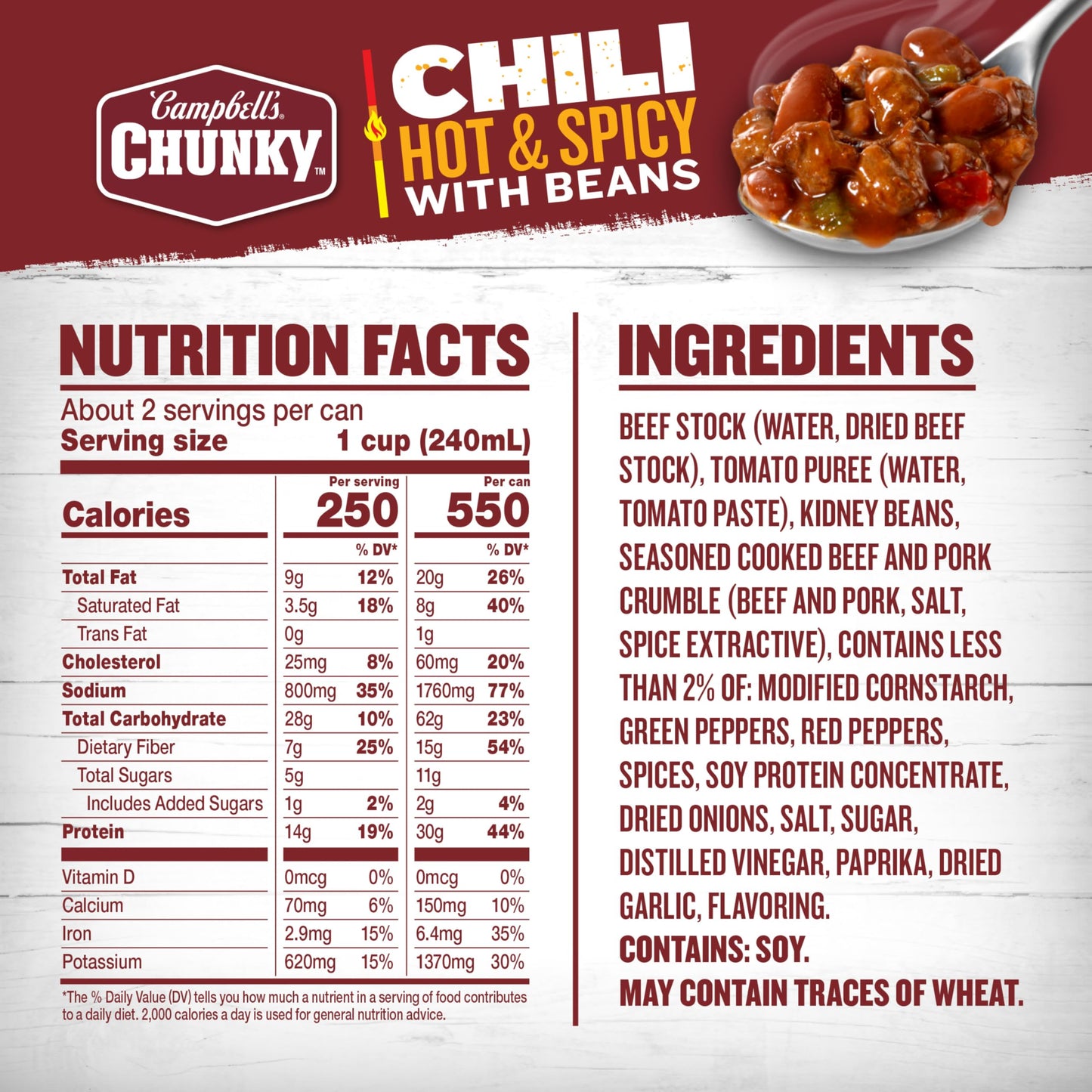 Campbell s Chunky Hot & Spicy Chili with Beans, 19 oz Can (12 Count)