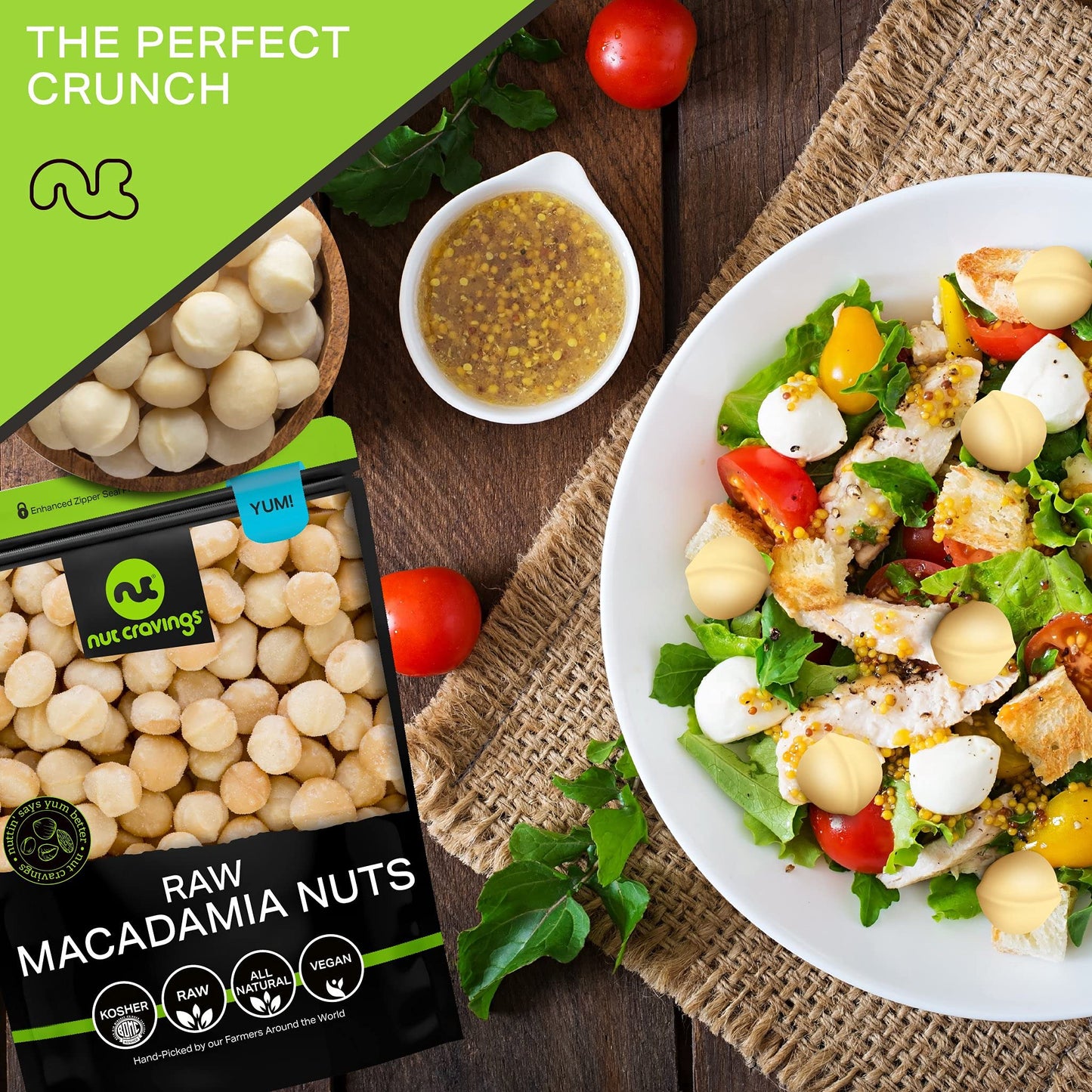 NUT CRAVINGS - Raw Macadamia Nuts, Unsalted, Shelled, (16oz - 1 LB) Bulk Nuts Packed Fresh in Resealable Bag - Kosher Healthy Sn
