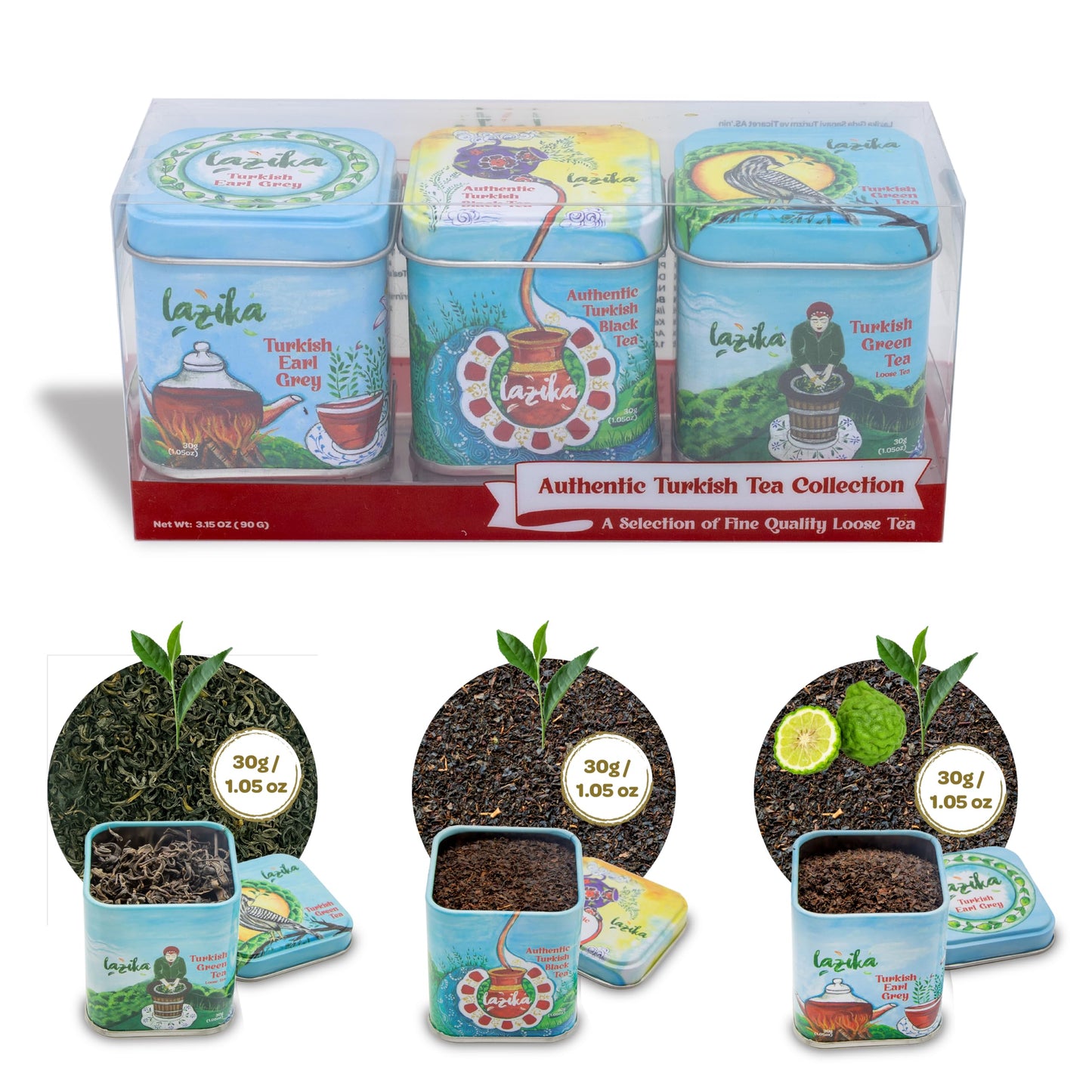 Lazika Loose Leaf Tea Set Black Tea Green Tea Earl Grey Tea Gift Set For Tea Lovers 3.35 Oz (Pack Of 3)
