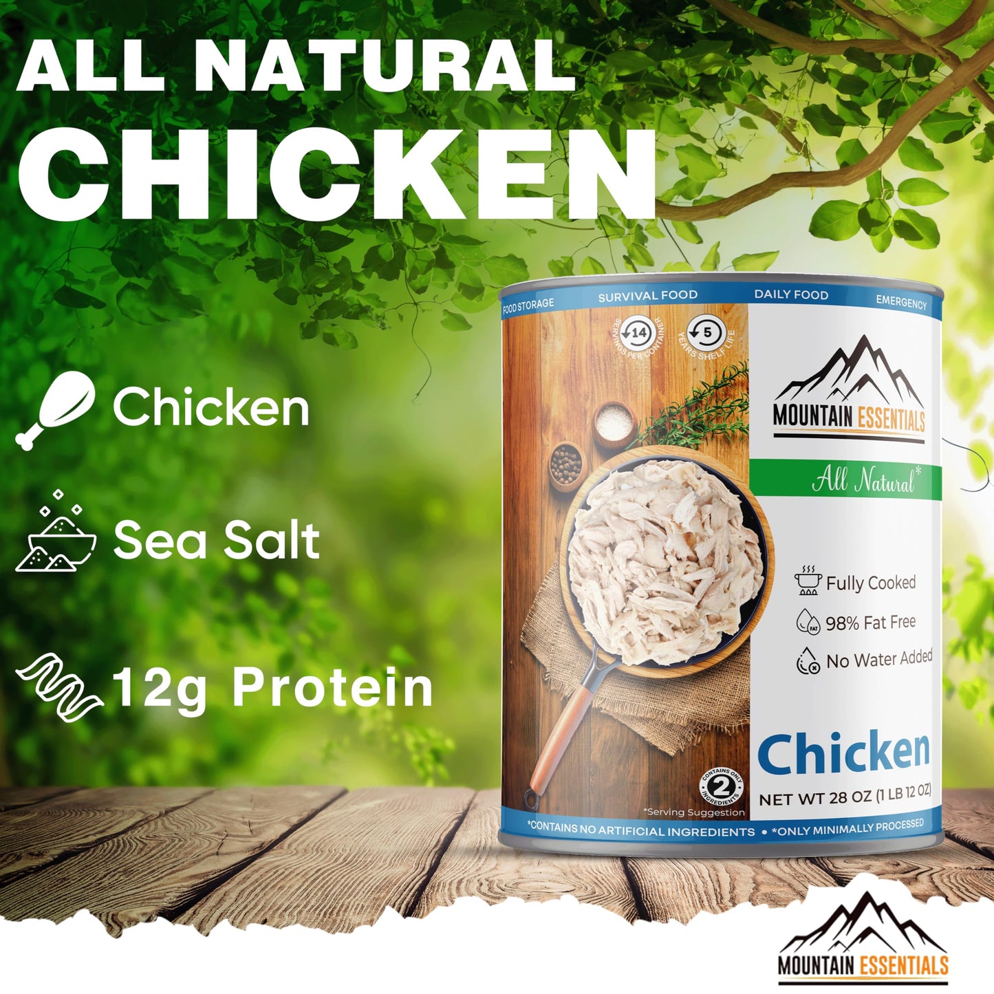 MOUNTAIN ESSENTIALS Fully Cooked Canned Chicken, White Meat, 28 Oz, Pack of 12 - Great for Meals, Camping & Emergency Food