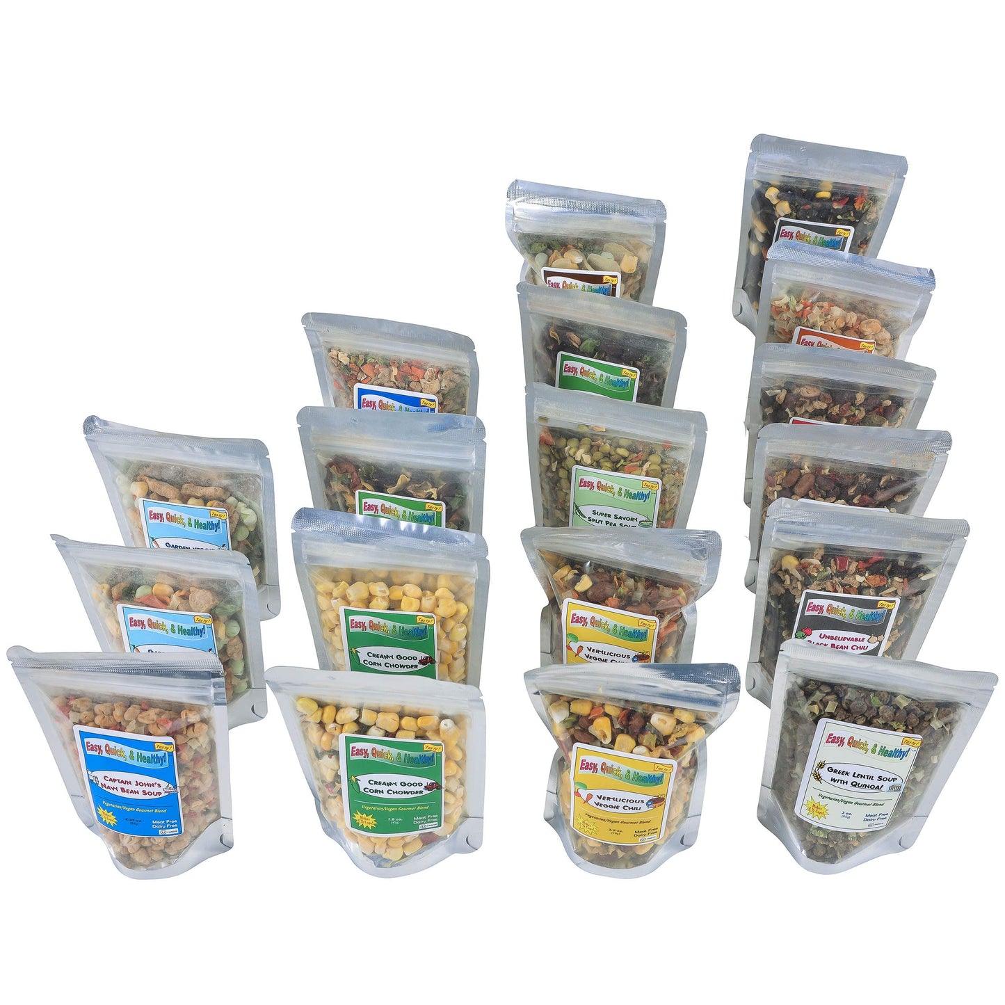 Harmony House Trail Ready Gourmet Soup And Chili Pack – 18 Count Variety Pack, Resealable Zip Pouches, For Cooking, Camping, Emergency Supply And More