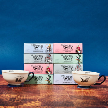 Alice’S Adventures In Wonderland Tea Assortment Gift Set, Includes 2 Ceramic Cups And 32 Tea Bags Of Herbal, Black, And Green Tea In Whimsical Book-Shaped Packaging, Set Of 34