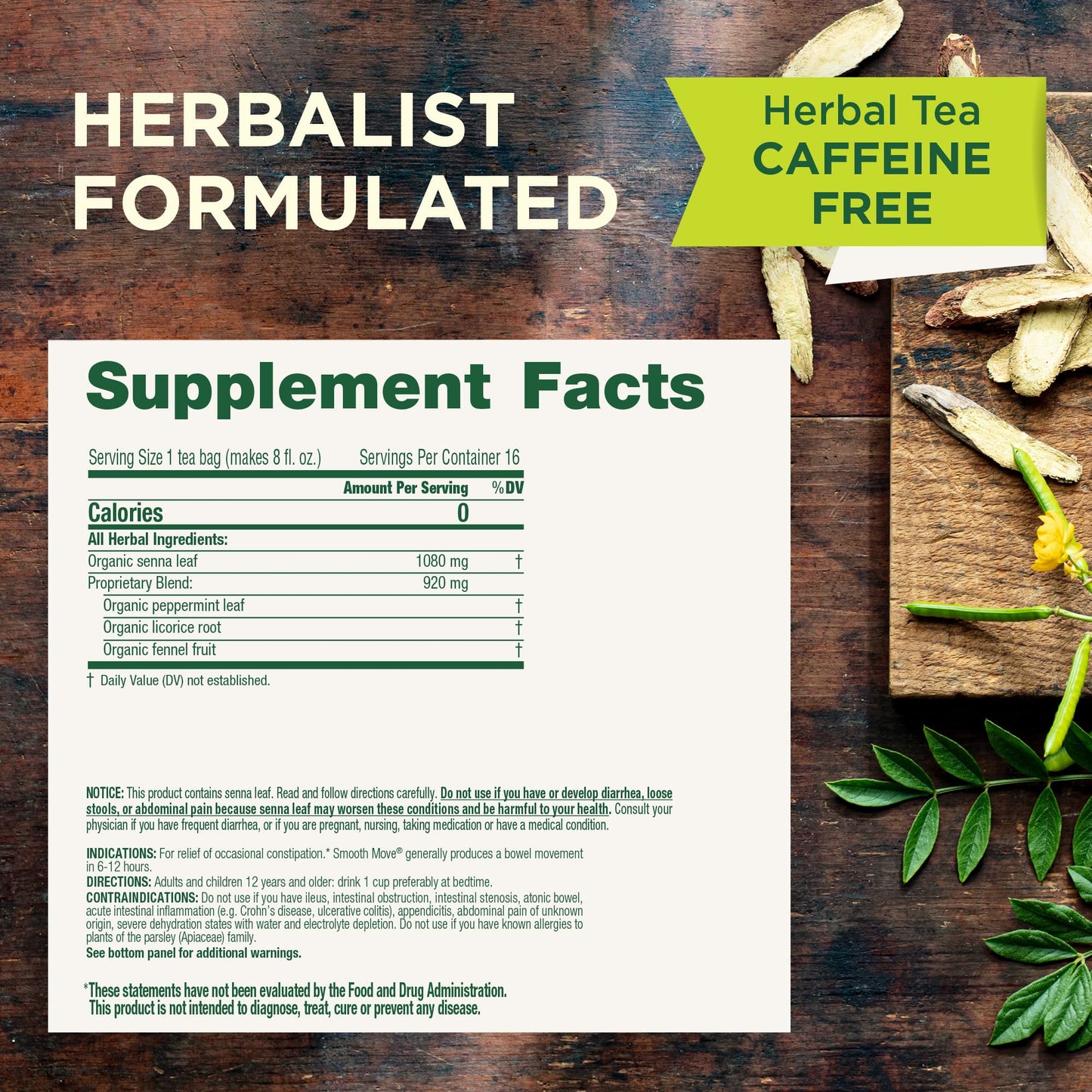 Traditional Medicinals Tea, Organic Smooth Move Peppermint, Relieves Occasional Constipation, Senna, 16 Count (Pack Of 6)