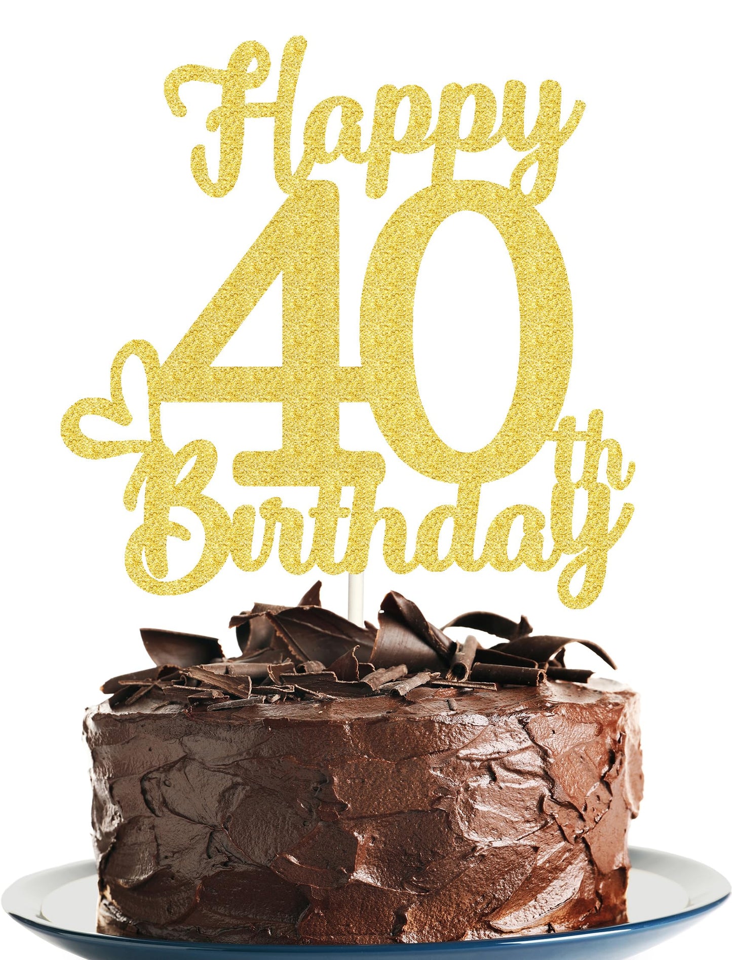 40 Birthday Cake Toppers-Gold Glitter, 40Th Cake Topper For Men,40 Cake Topper For Women, 40Th Birthday Decorations,40Th Birthda