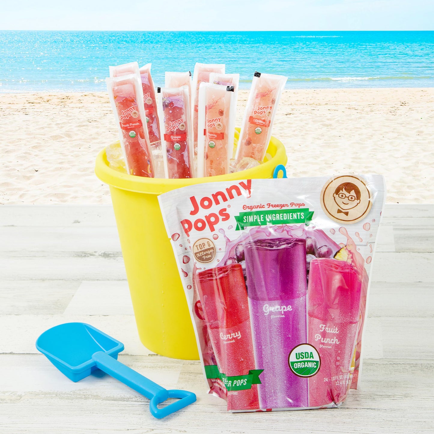 Jonnypops Organic Freezer Pops Variety Pack - Grape, Cherry, Fruit Punch - Top 8 Allergen Free, Vegan & Kosher (24 Count - 2 Pac