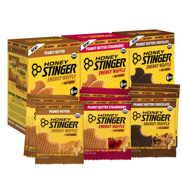 Honey Stinger Organic Peanut Butter Waffle Variety Pack of 18 (6 Per Flavor), Energy Stroopwafel Snack for Exercise, Endurance &