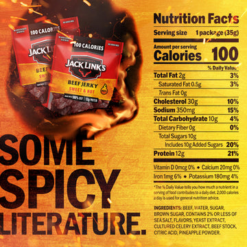 Jack Links Meat Snacks Beef Jerky, Sweet and Hot, 1.25 Ounce (Pack of 10)