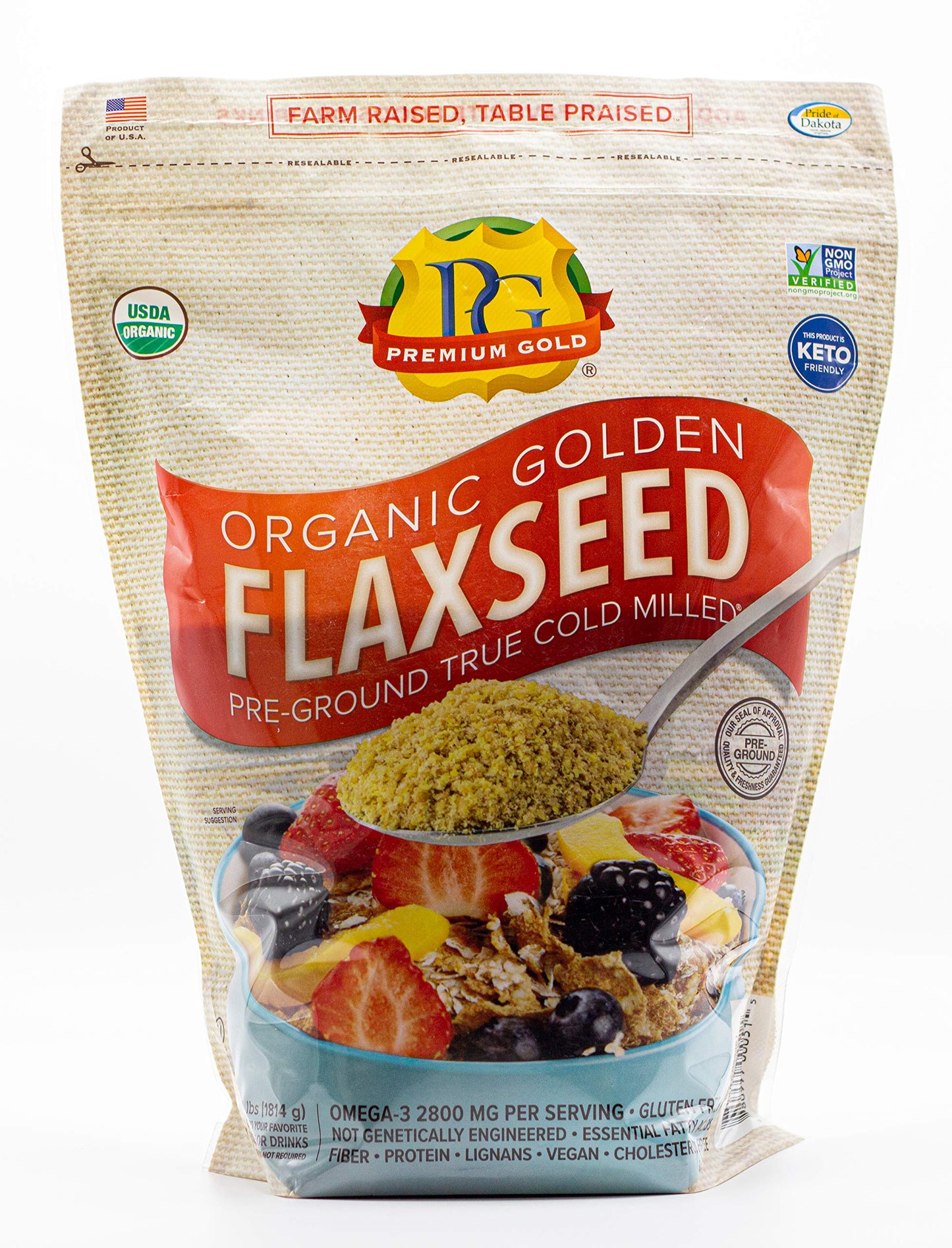 Top-Grade Gold Organic Ground Flax Seed | High Fiber Food | Omega 3 | 4 Pounds