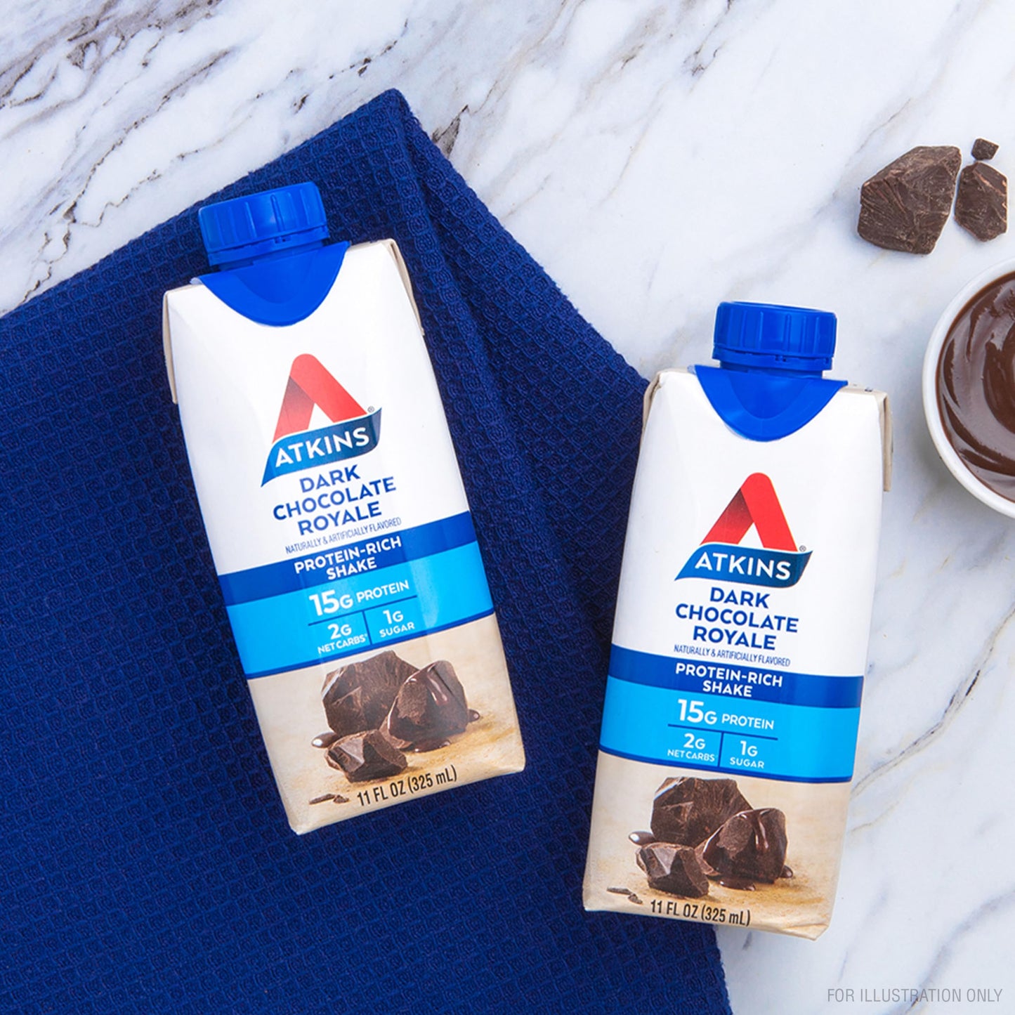 Atkins Dark Chocolate Royale Protein Shake, 15g Protein, Low Glycemic, 2g Net Carb, 1g Sugar, Keto Friendly, 12 Count