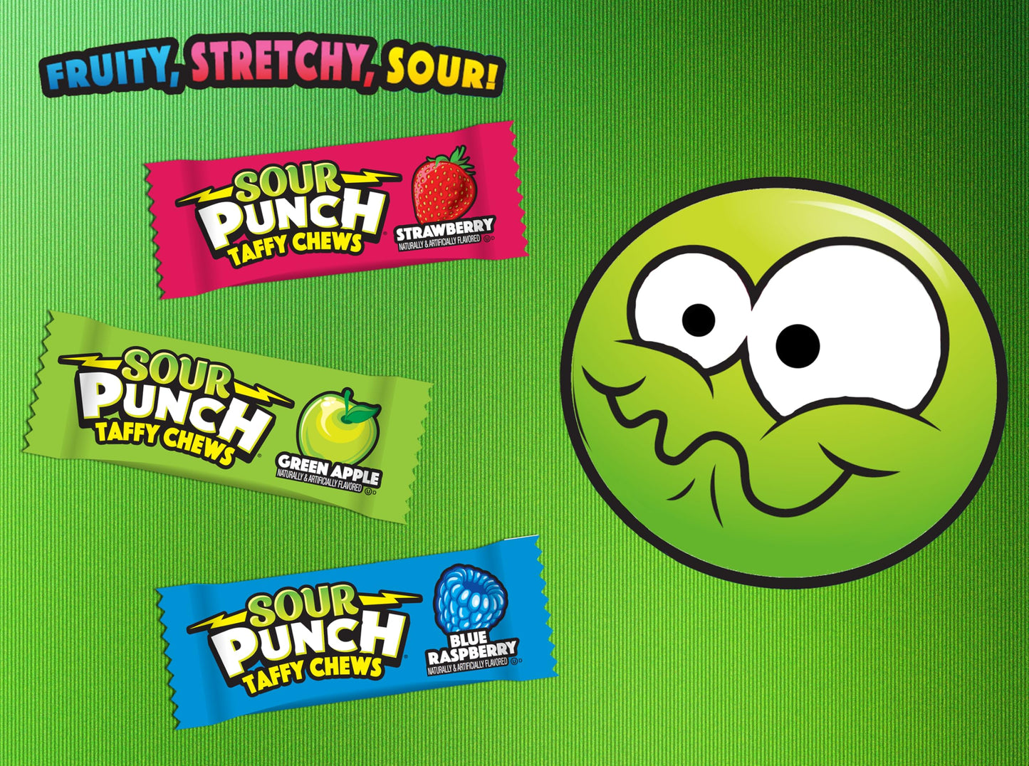 Adams & Brooks Sour Punch Chews Candy - Green Apple, Strawberry, Blue Raspberry, 25 Ounce Bag
