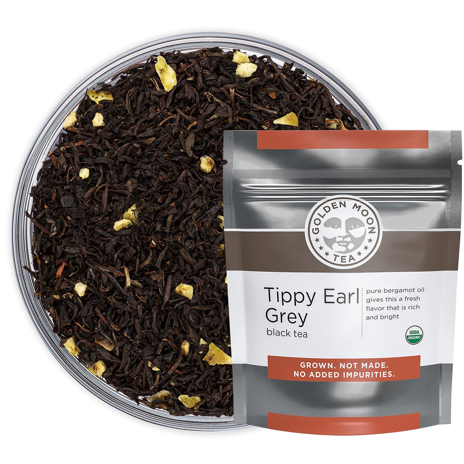 Golden Moon Tea Organic Tippy Earl Grey Black Tea - Real Bergamot Peels & Extract - Loose Leaf, Non-Gmo - 1 Pound (192 Servings)
