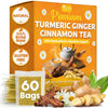 Premium Turmeric, Ginger, Cinnamon & Chamomile Flowers Tea | Improve Digestion, Support Brain, Weight, Skin and Sleep, Eco-Conscious Tea Bags