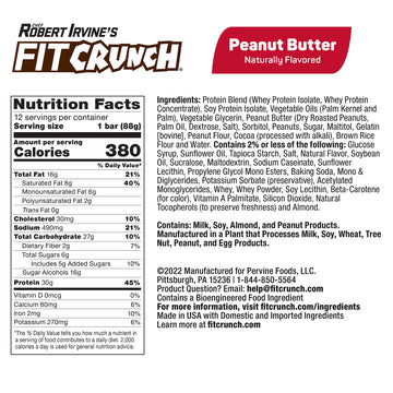 Fitcrunch Full Size Protein Bars, 6-Layer Baked Bar, 6G Of Sugar, Gluten Free & Soft Cake Core (12 Bars, Peanut Butter)