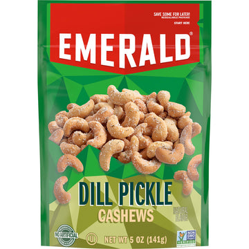 Emerald Nuts Dill Pickle Seasoned Cashews (1-Pack), 5Oz Resealable Bag, Non-Gmo, Contains No Artificial Preservatives, Flavors Or Synthetic Colors