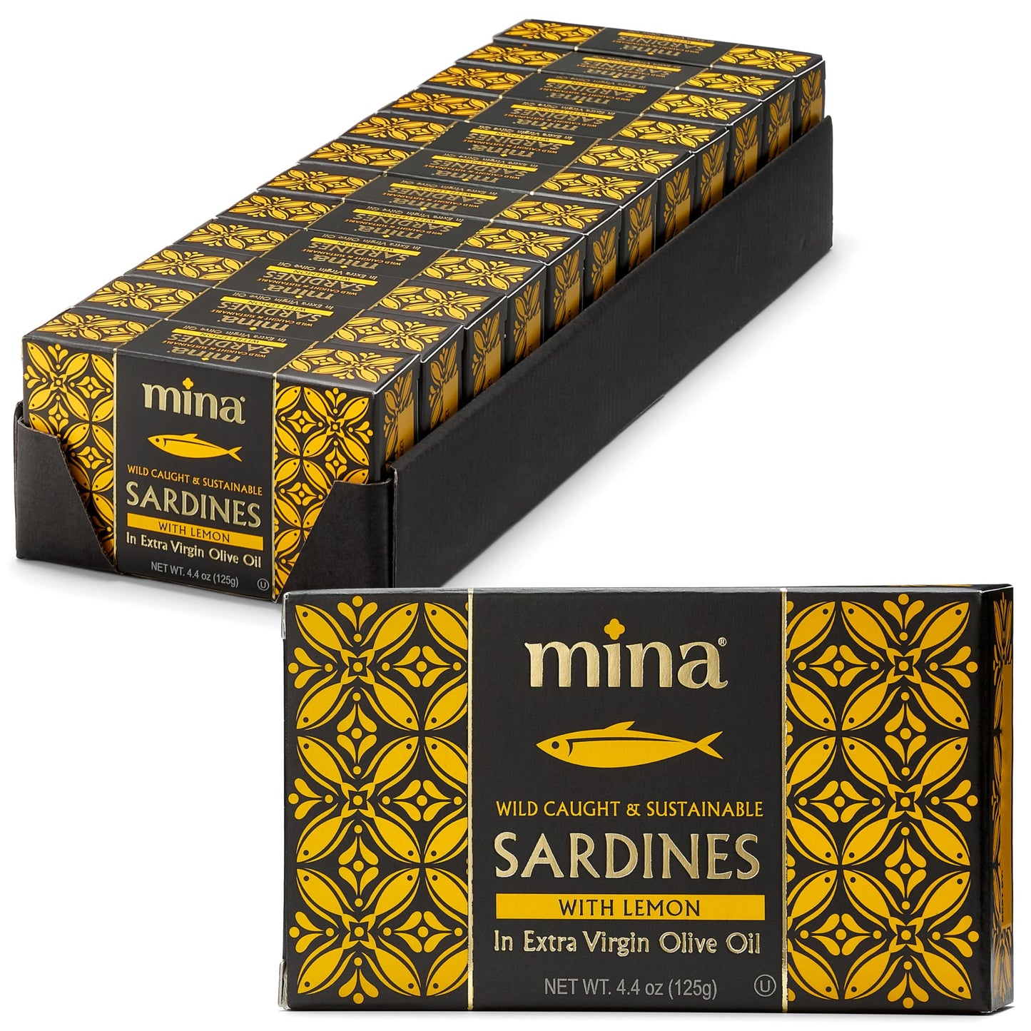 Mina Sardines in Extra Virgin Olive Oil with Lemon, 4.4 oz (Pack of 12), Sardines in Olive Oil Wild Caught, Responsibly Sourced,