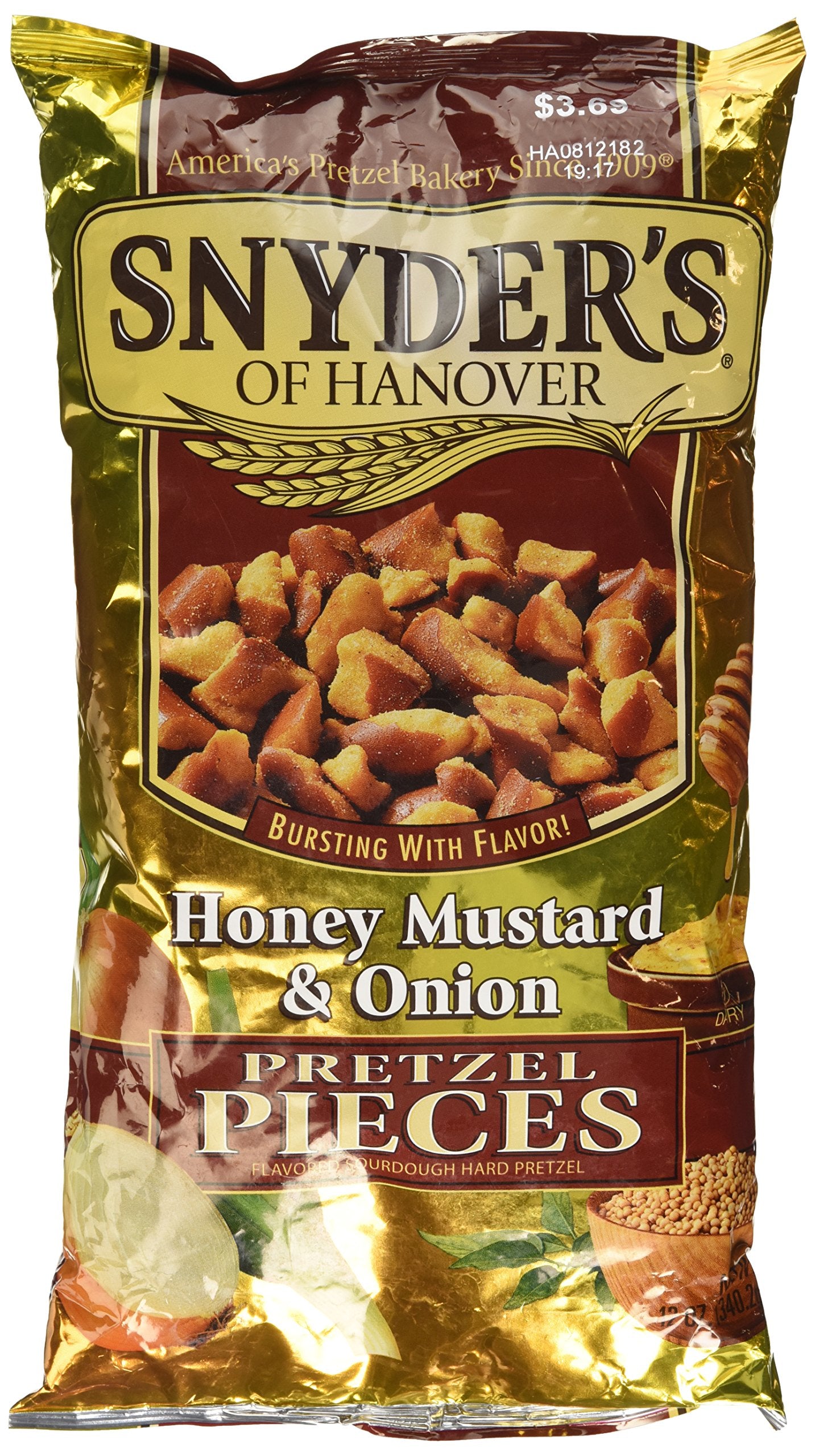 Snyders of Hanover, Honey Mustard & Onion Pretzel Pieces, 12oz Bag (Pack of 3)