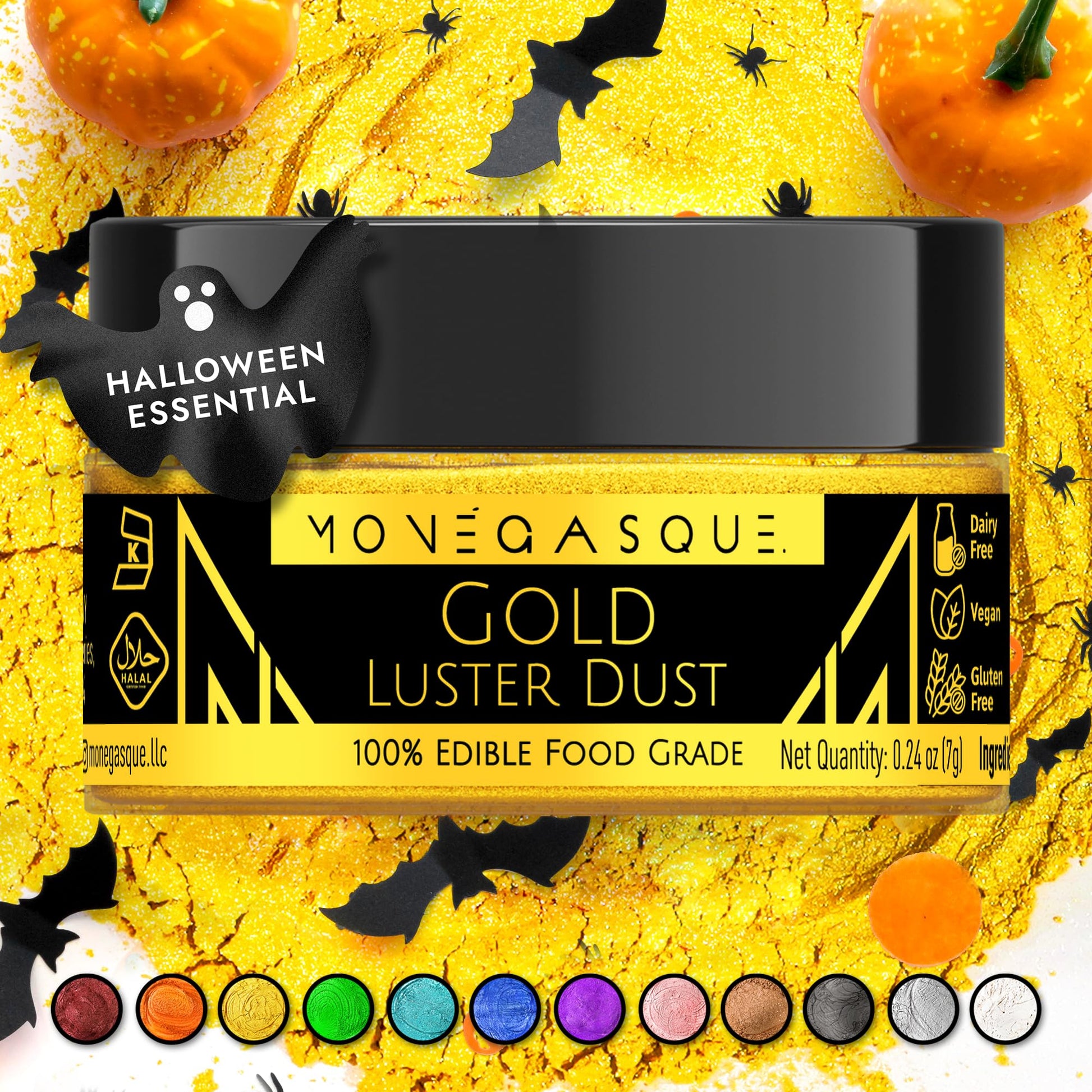 Mon  Gasque Gold Luster Dust Edible Glitter For Cocktails 7G - Premium Edible Gold Dust - Halloween Drink Decorations - Edible L