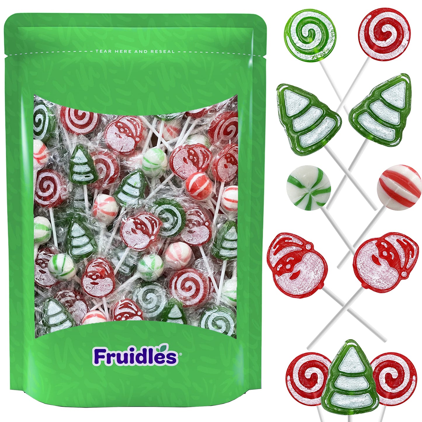 Fruidles Half Pound Christmas Lollipop Santa Tree Swirl Candy Canes And Sweet Ball Assortment Mixed Fruit Flavor Individually Wrapped (Half-Pound)
