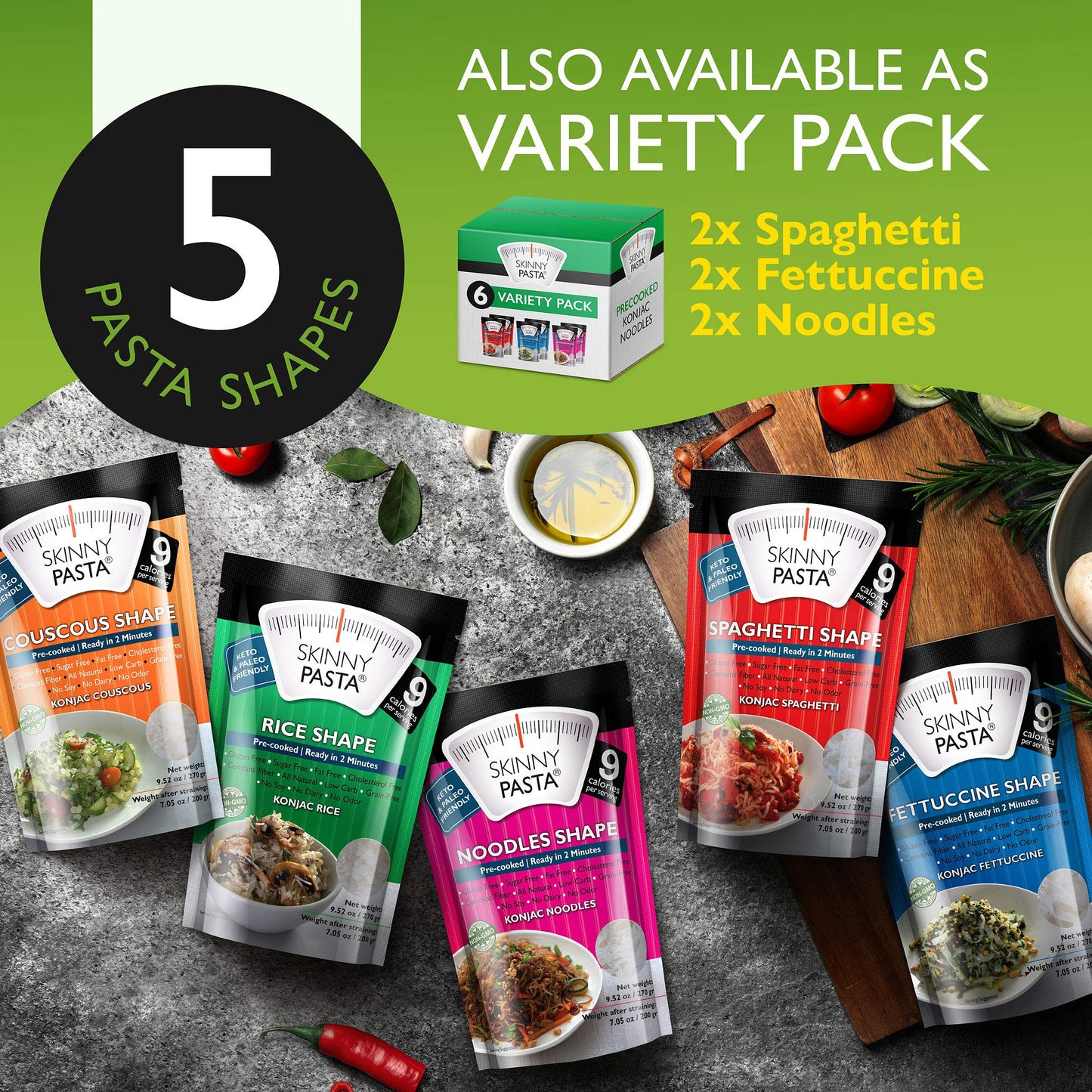 Skinny Pasta Healthy Konjac Shirataki Rice, Low Carb, Keto, Vegan, Sugar-Free, Gluten-Free, 6 Pack