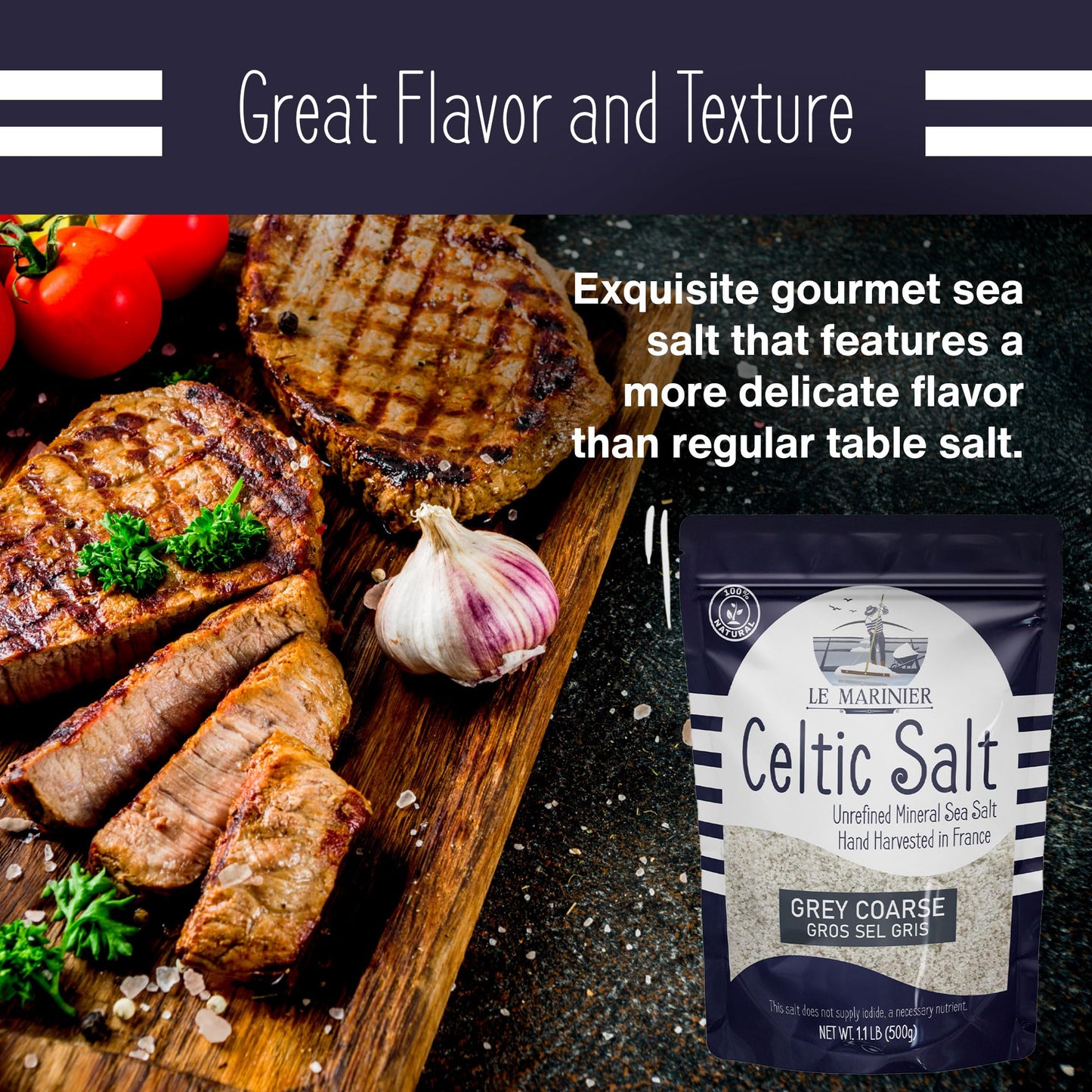 Le Marinier French Sea Salt Grey Coarse, 1.1lb (18oz) - 100% Natural, Unrefined, Hand Harvested Mineral Salt, Sel Gris