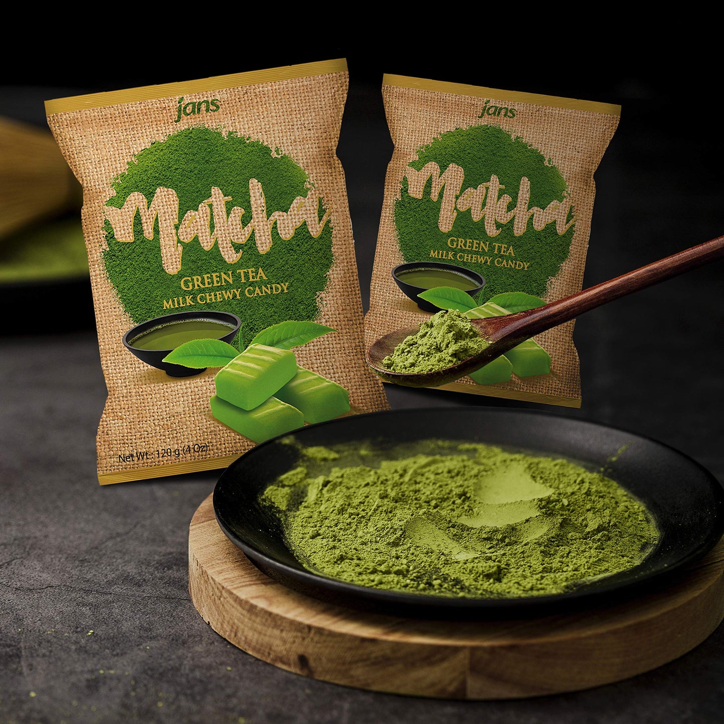 Jans Milk Chewy Candy Matcha Flavor | Made With Real Matcha Extract | Chewy And Non-Sticky Candy | Cholesterol-Free | Fat-Free | Not-Too-Sweet Chewy Candies 4 Oz Per Bag (Pack Of 1)