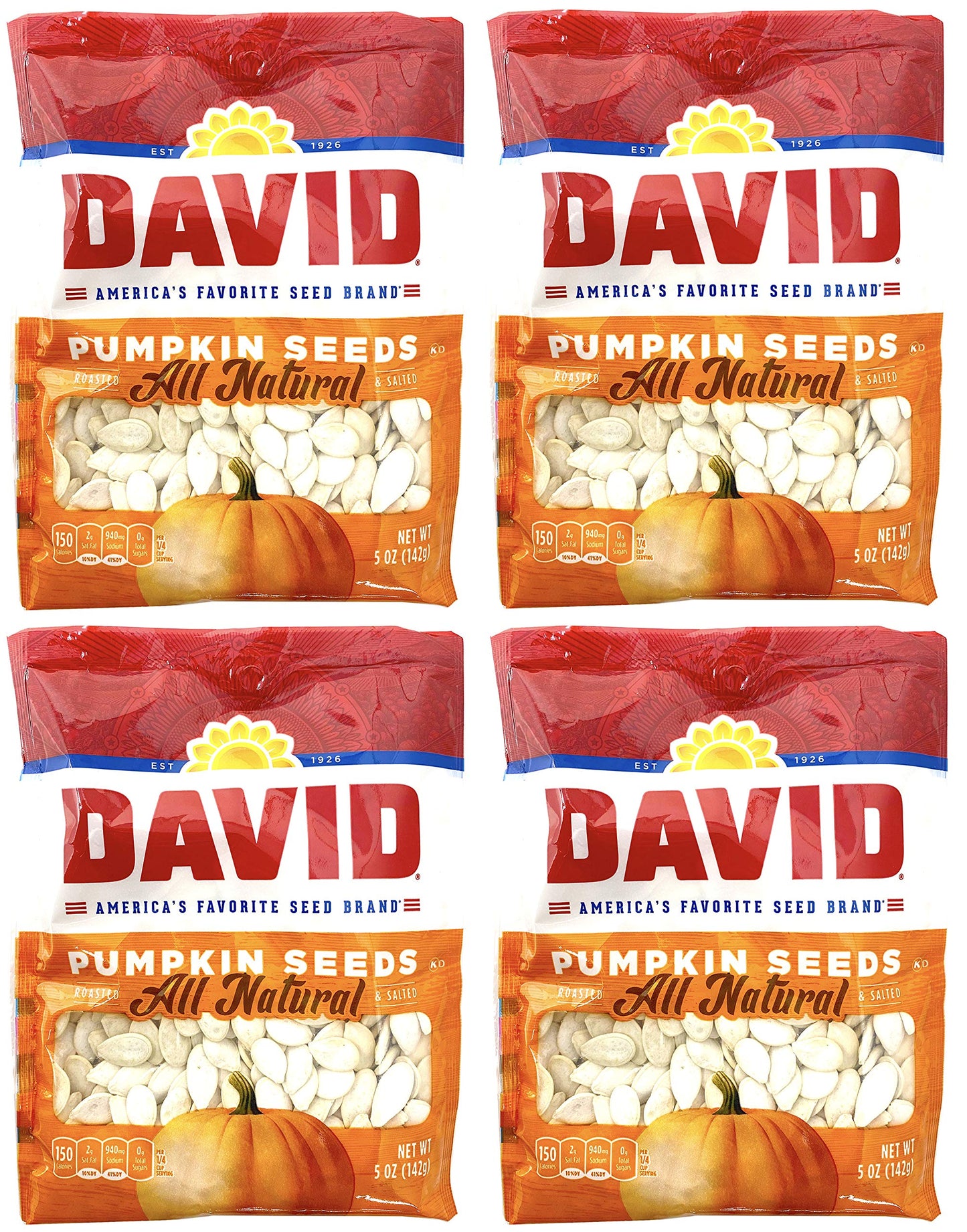 David Seeds, Pumpkin Seeds, 5-Ounce Bags (Pack of 4)