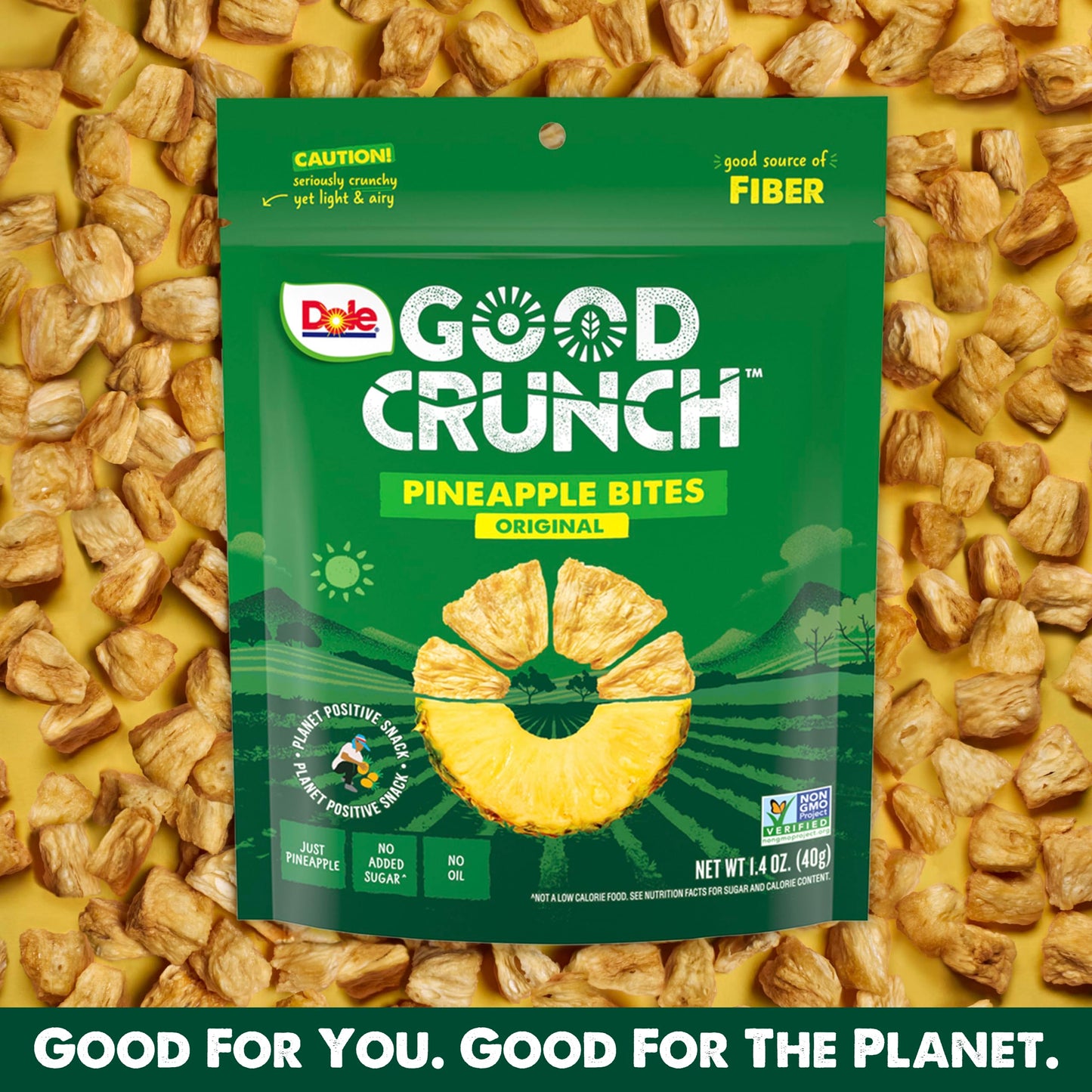 Dole Good Crunch Pineapple Dried Fruit Bites, Gluten Free & Vegan, 1.4oz Bags (Pack of 6) - Healthy Snack for On-the-Go
