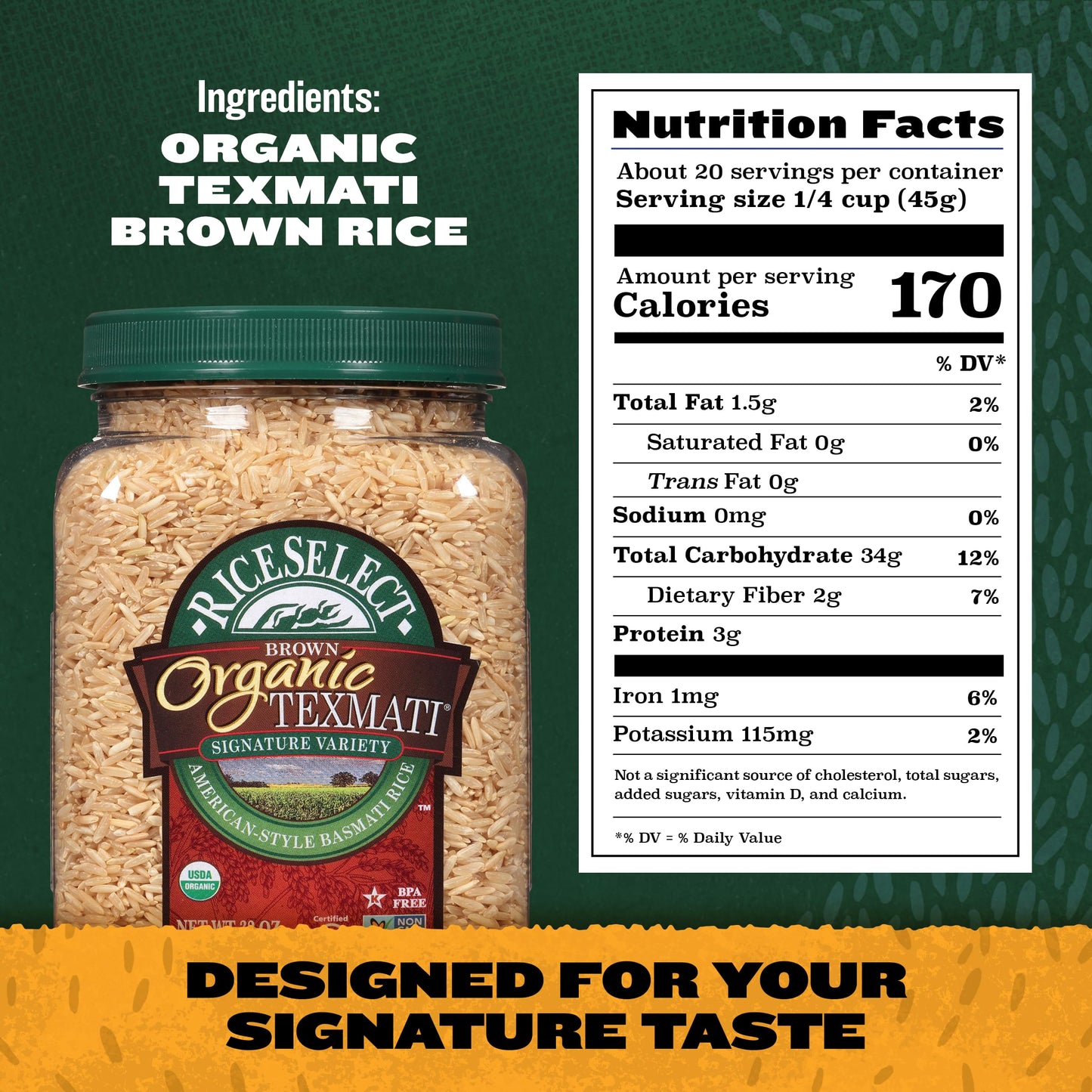 Riceselect Organic Texmati Brown Basmati Rice, Premium Non-Gmo Gluten-Free Long-Grain Brown Rice, 32-Ounce Jar