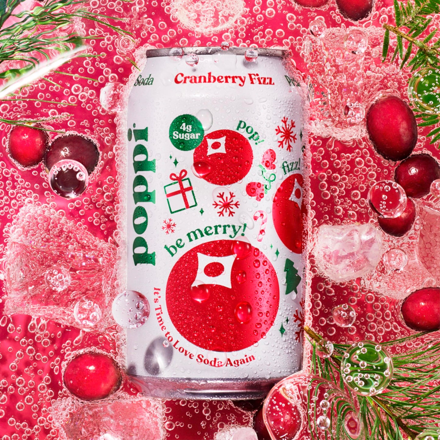 poppi Sparkling Prebiotic Soda with Apple Cider Vinegar, Cranberry Fizz Flavor, 12 Fl Oz, Pack of 12