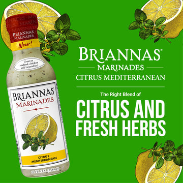 BRIANNAS - Citrus Mediterranean Marinade - Small Batch Gluten Free Vegan Marinade made with enhanced Ingredients - 12 oz. Bottles - 6 Pack