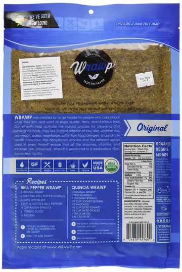 Wrawp Organic Veggie Wrap - Original (1 PACK) Gluten Free, Paleo, Plant Based, Vegan