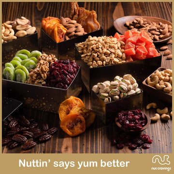 Nut Cravings Gourmet Collection - Easter Dried Fruit & Mixed Nuts Gift Basket Black Tower + Ribbon (12 Assortments) Purim Mishlo