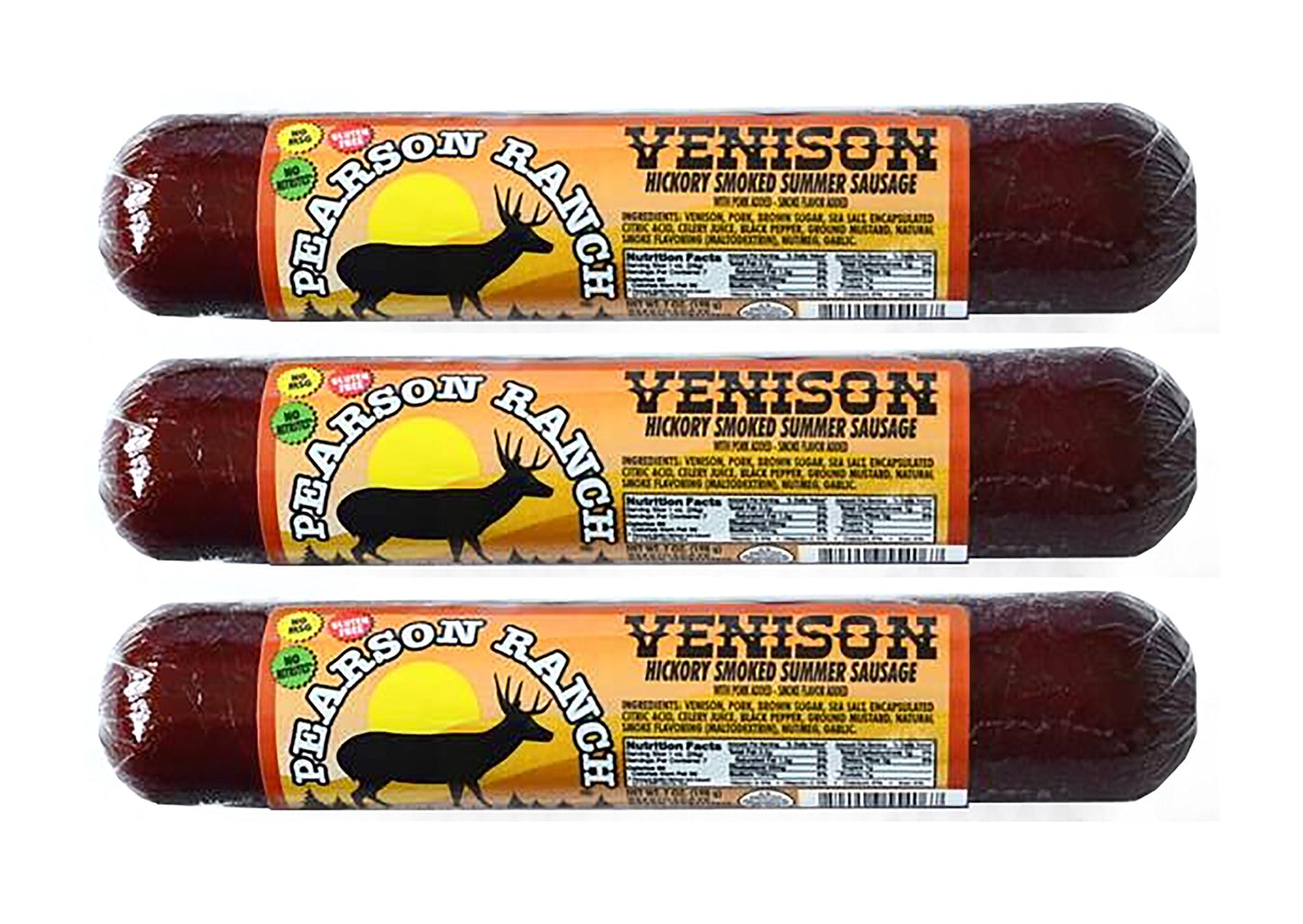 Pearson Ranch Venison Summer Sausage Pack of 3 - 7oz Stick of Deer - Exotic Meat, Gluten-Free, MSG-Free, Paleo and Keto Friendly