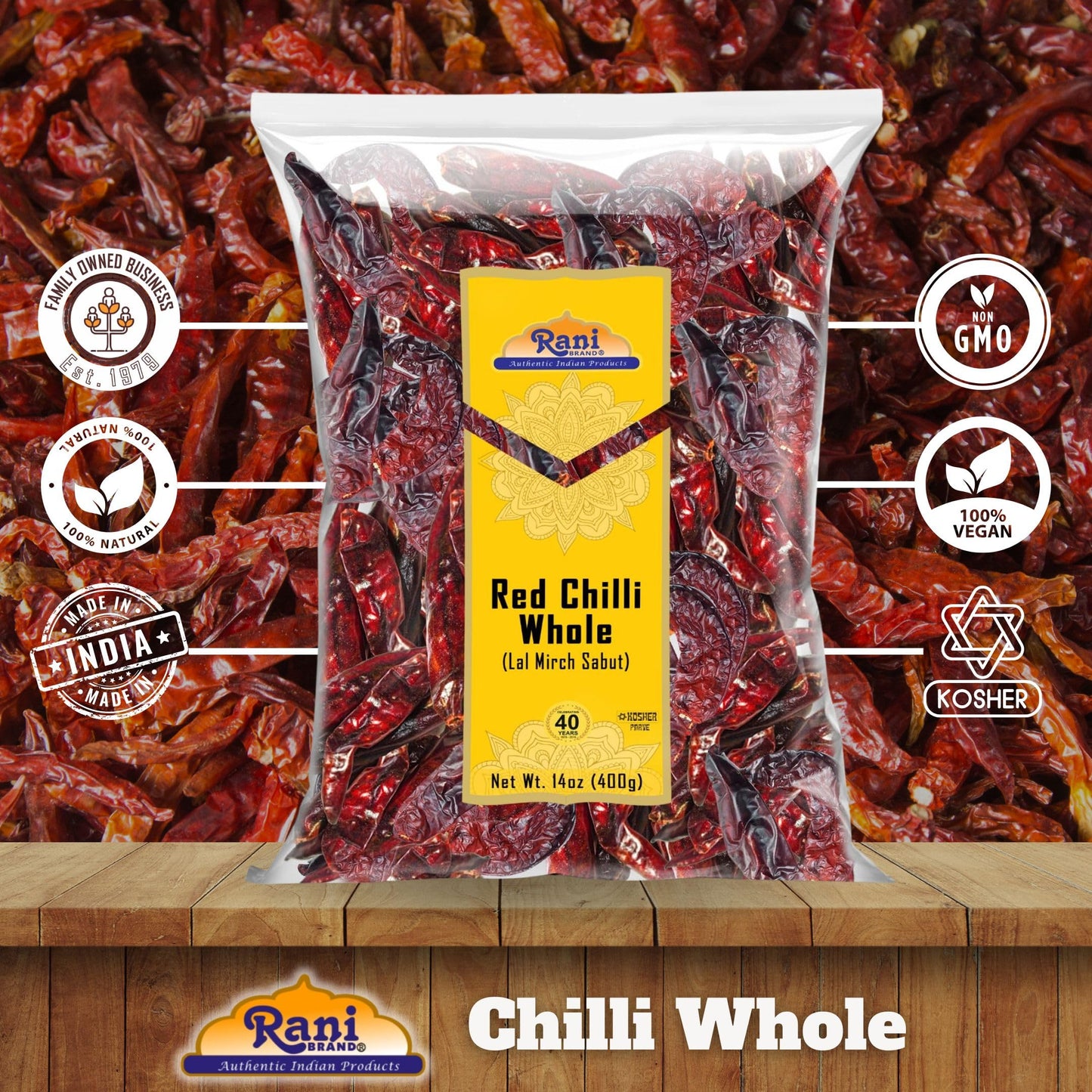 Rani Chilli Whole 14Oz (400G) ~ All Natural | Vegan | No Colors | Gluten Friendly | Non-Gmo | Kosher