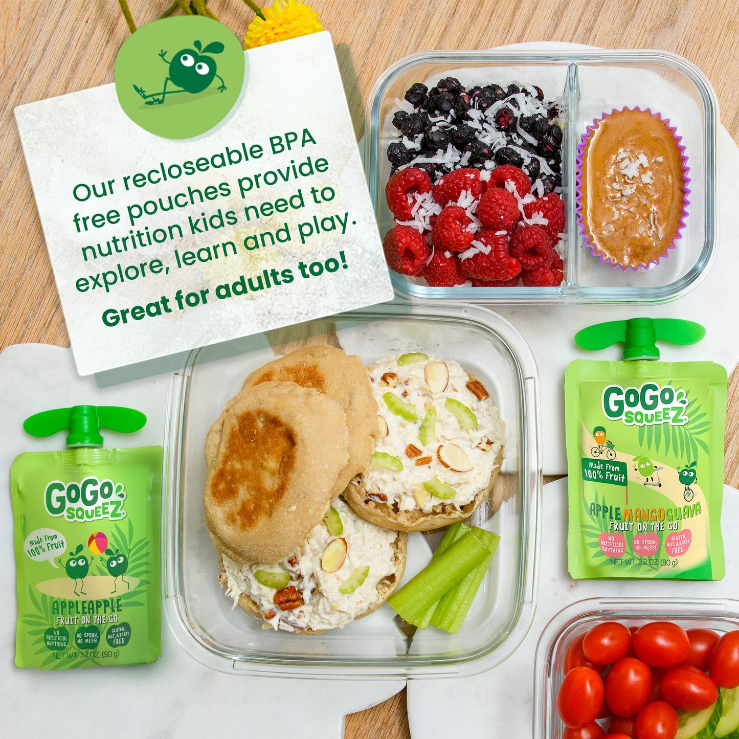 GoGo SqueeZ Applesauce Fruit Puree Variety Pack, 3.2 oz (Pack of 20), Unsweetened, Tropical