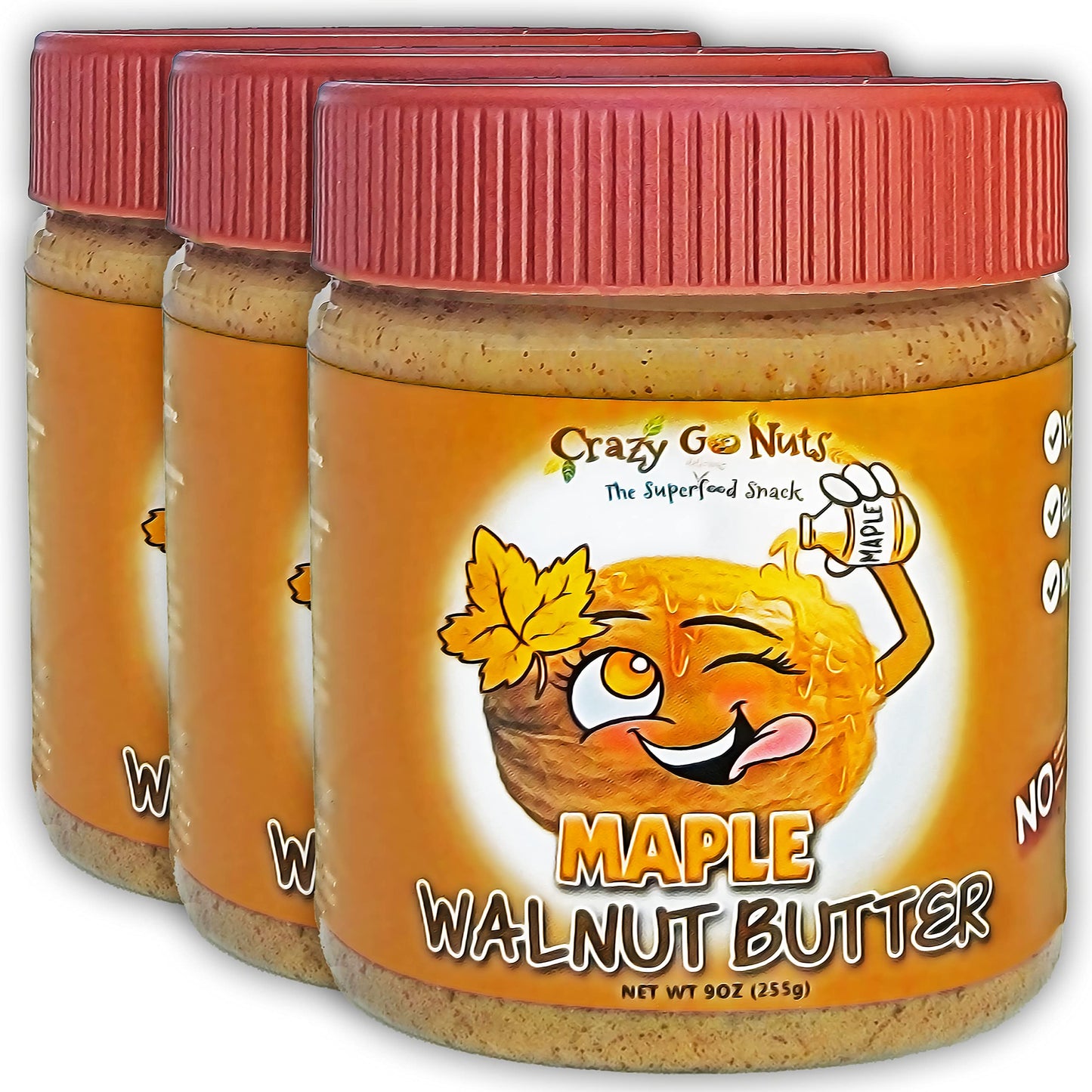 Crazy Go Nuts Walnut Butter - Maple, 9 Oz (3-Pack) - Healthy Snacks, Keto, Vegan, Low Carb, Gluten Free, Superfood - Natural, No