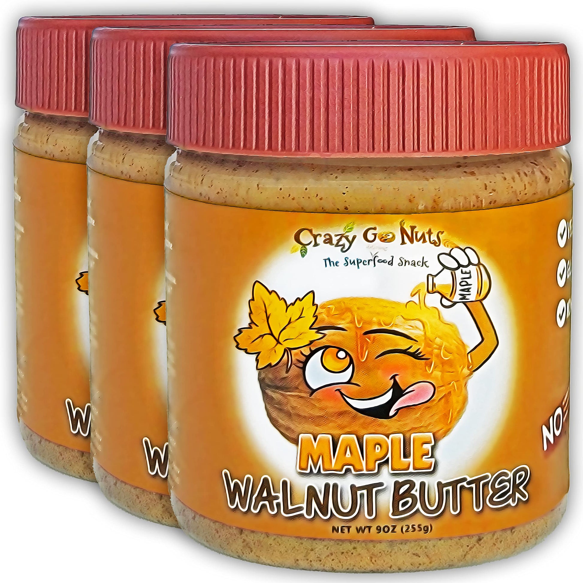 Crazy Go Nuts Walnut Butter - Maple, 9 Oz (3-Pack) - Healthy Snacks, Keto, Vegan, Low Carb, Gluten Free, Superfood - Natural, No