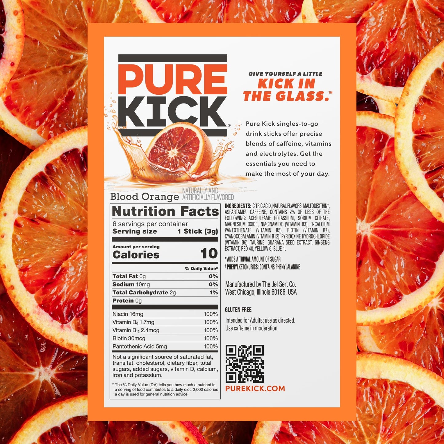 PURE KICK Energy Singles To Go Drink Mix, Blood Orange, 72 Packets (12 Boxes with 6 Packets Each)