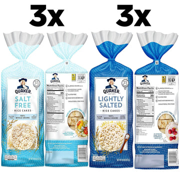 Quaker Large Rice Cakes, Gluten Free, Lightly Salted + Salt Free Variety Pack, 4.47 Ounce (Pack Of 6)