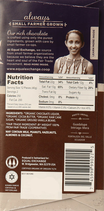 Equal Exchange Organic Chocolate Bar, Extreme Dark, 12 Count