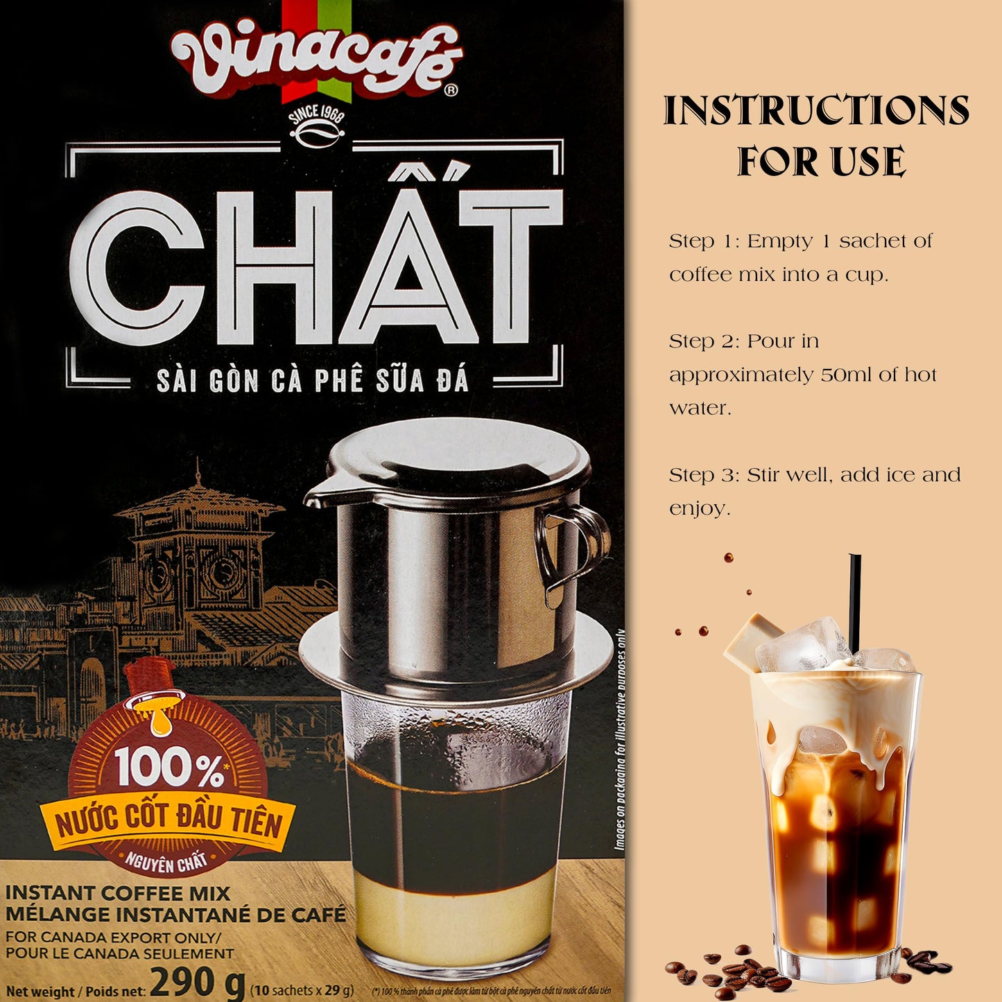Vinacafe 3 in 1 Instant Coffee, 29g x 30 Sachets, Pack of 30, Made in Vietnam