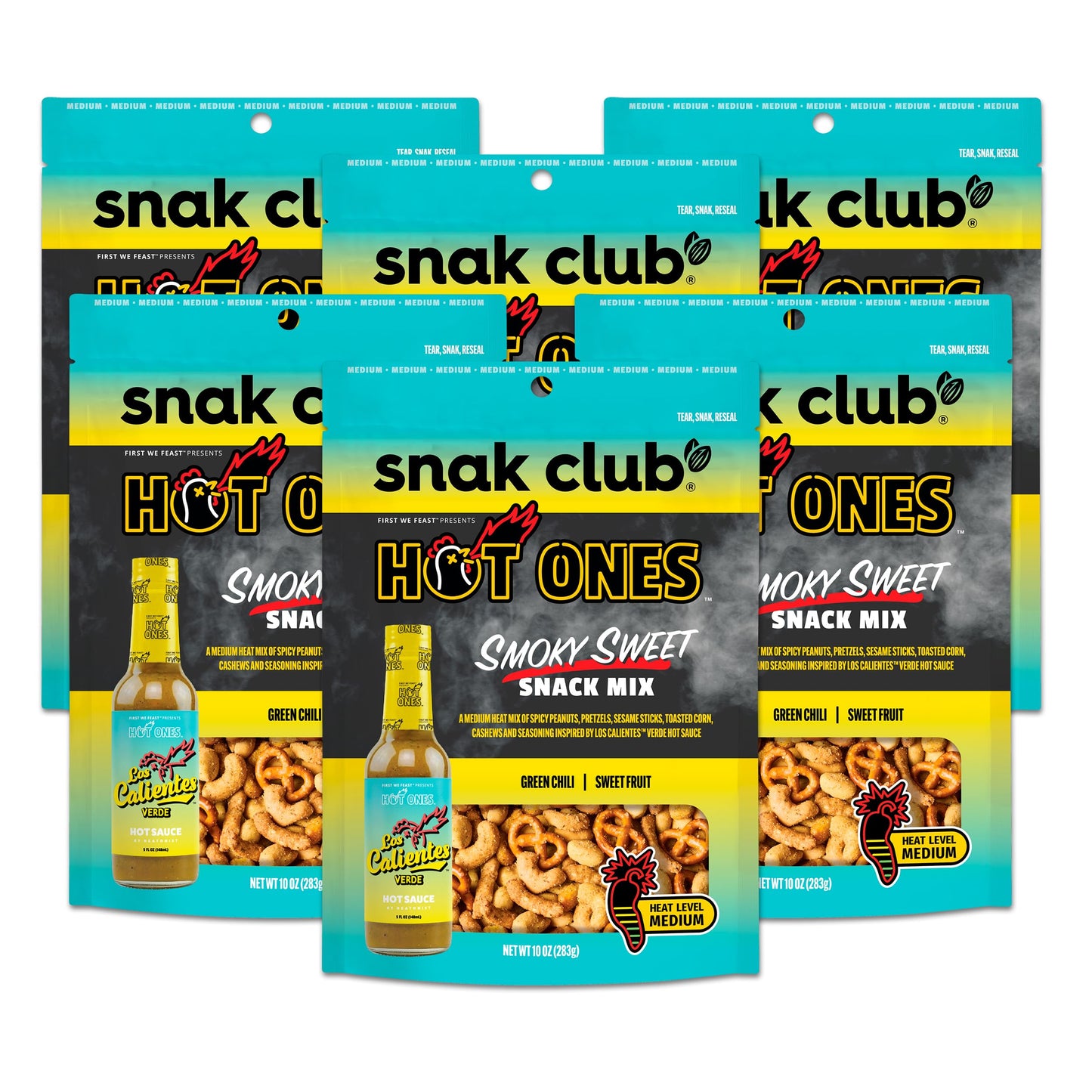 Snak Club x Hot Ones Smoky Sweet Snack Mix, Spicy Snack with Peanuts, Pretzels, Sesame Sticks, Toasted Corn & Cashews, Inspired