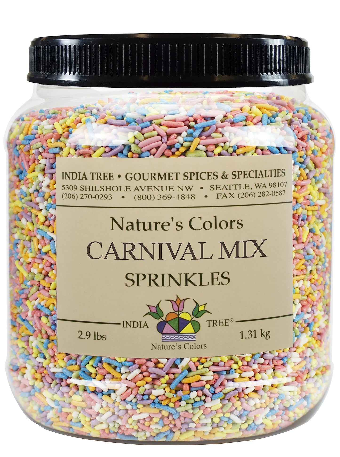 India Tree Nature's Colors Carnival Mix Sprinkles, 2.9-Pound Jar, Naturally Colored Sprinkle With Vegetable Colorants, Kosher