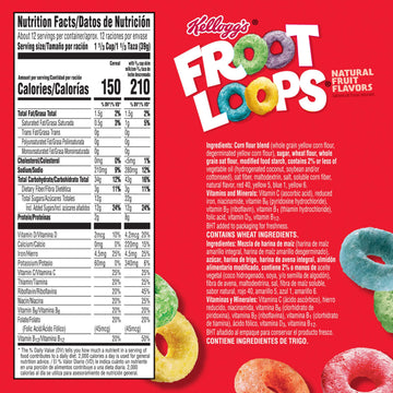 Kelloggs Froot Loops Breakfast Cereal, Good Source of Fiber, 15g Whole Grain, Family Size, 16.6 oz