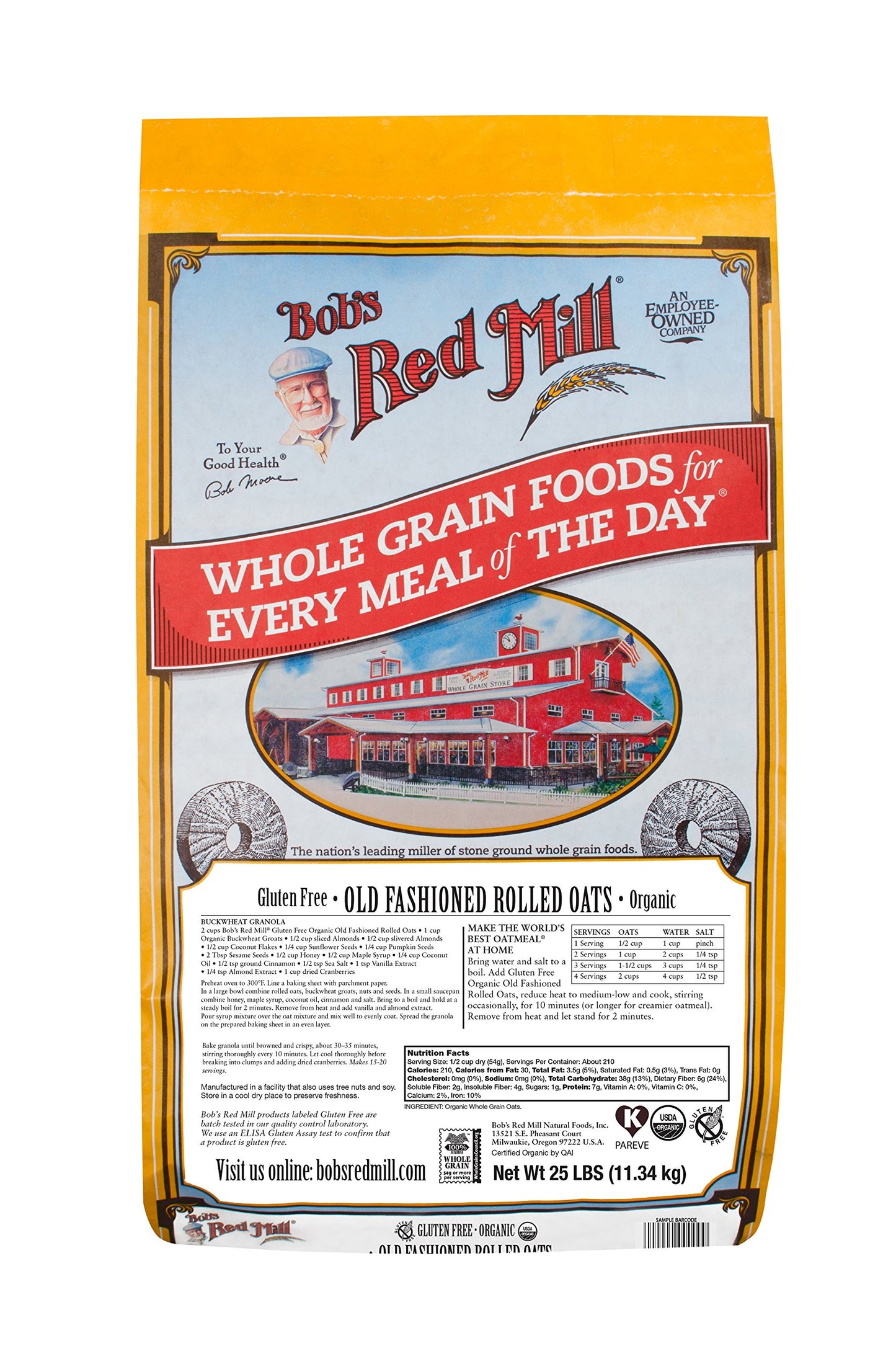 Bob'S Red Mill Gluten Free Organic Old Fashioned Rolled Oats, 400Oz (Pack Of 1) - Non Gmo, Whole Grain, Vegan, Kosher