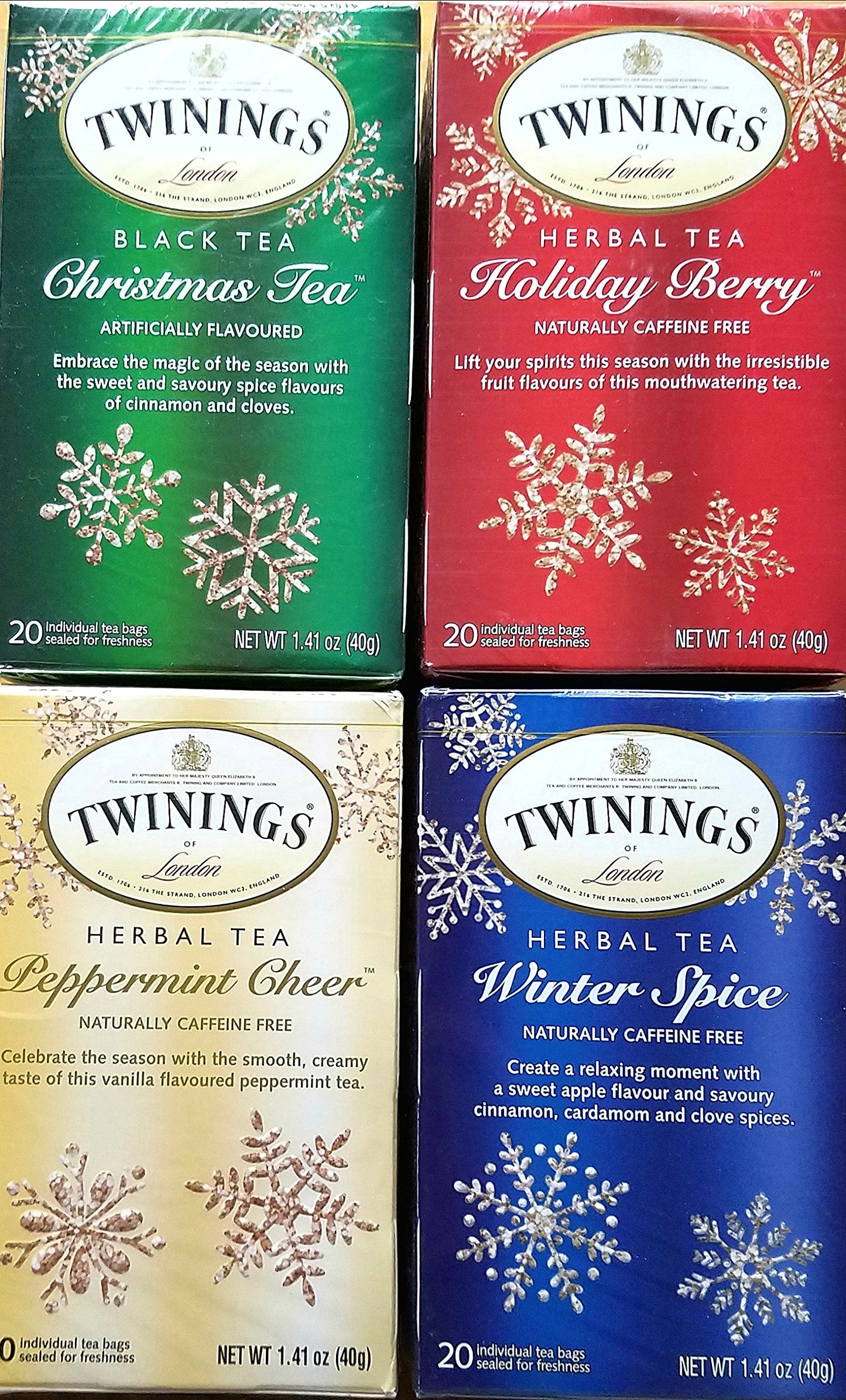 Twinings Of London Holiday Variety Tea Bag Pack, Peppermint Cheer, Holiday Berry, Christmas Tea, Winter Spice, 20 Count (Pack Of